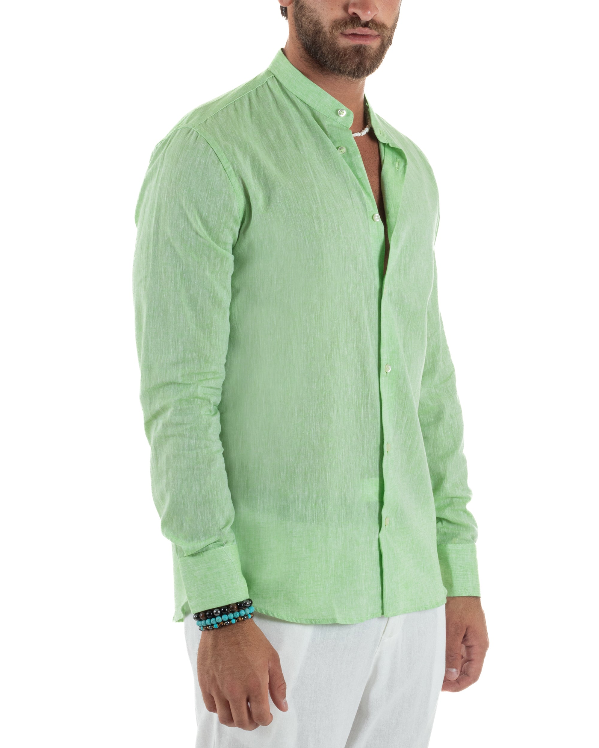 Camicia Lino Melangiata Collo Coreano Sartoriale C3010A