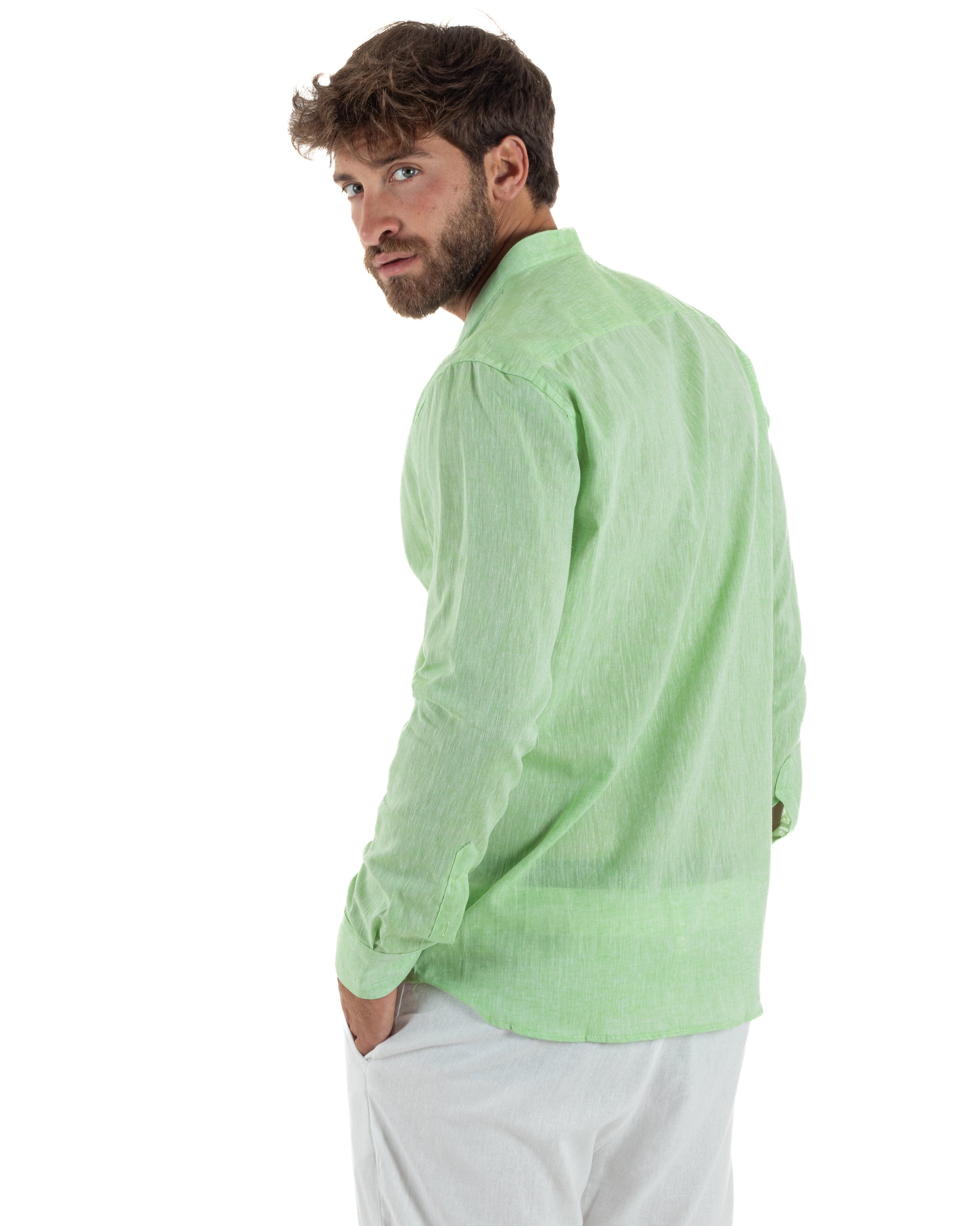 Camicia Lino Melangiata Collo Coreano Sartoriale C3010A