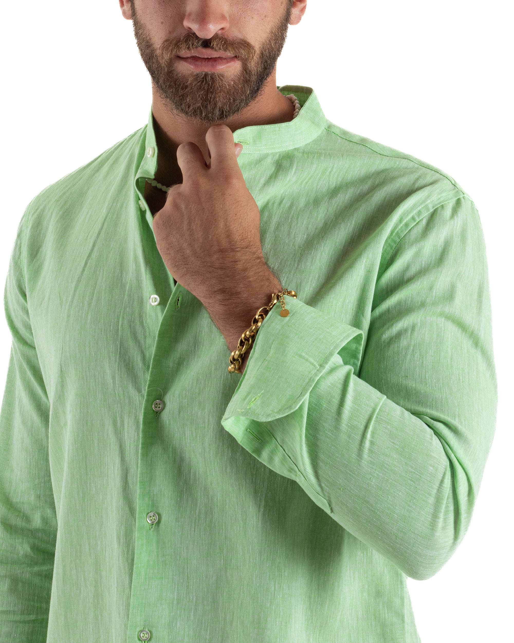 Camicia Lino Melangiata Collo Coreano Sartoriale C3010A