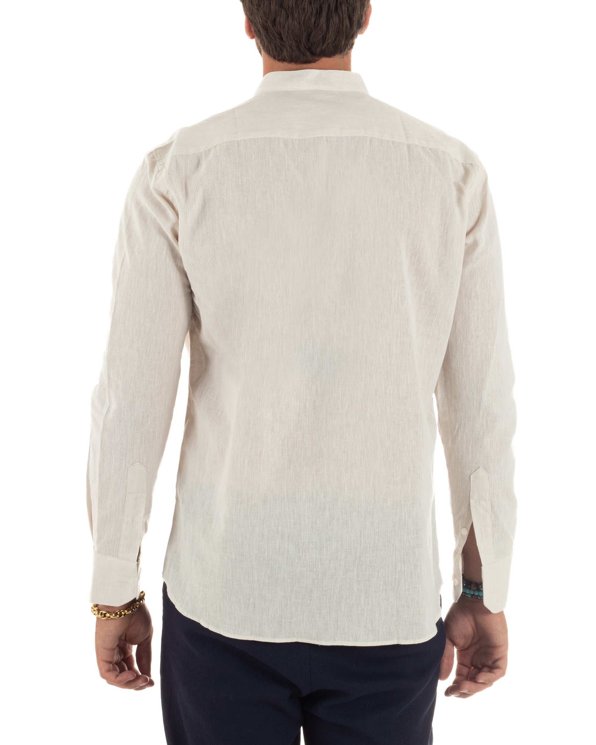 Camicia Lino Melangiata Collo Coreano Sartoriale C3011A