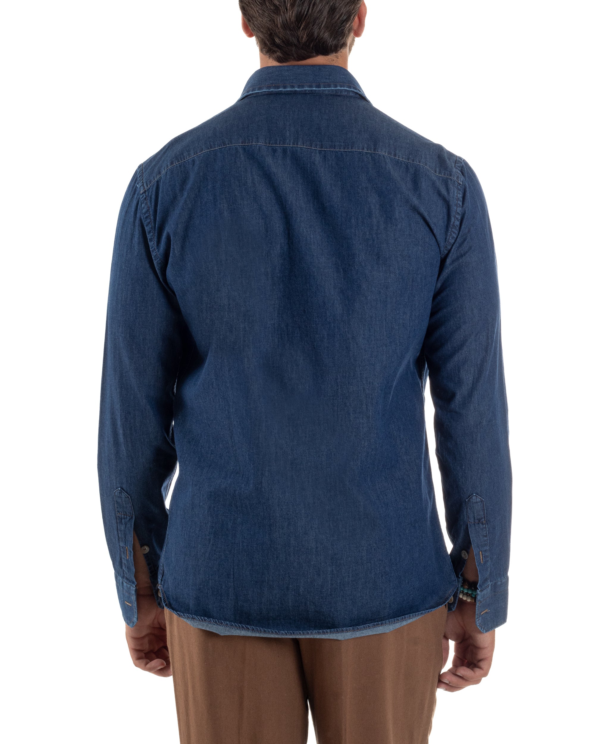 Camicia Jeans Collo Francese Cotone Denim Scuro C3013A