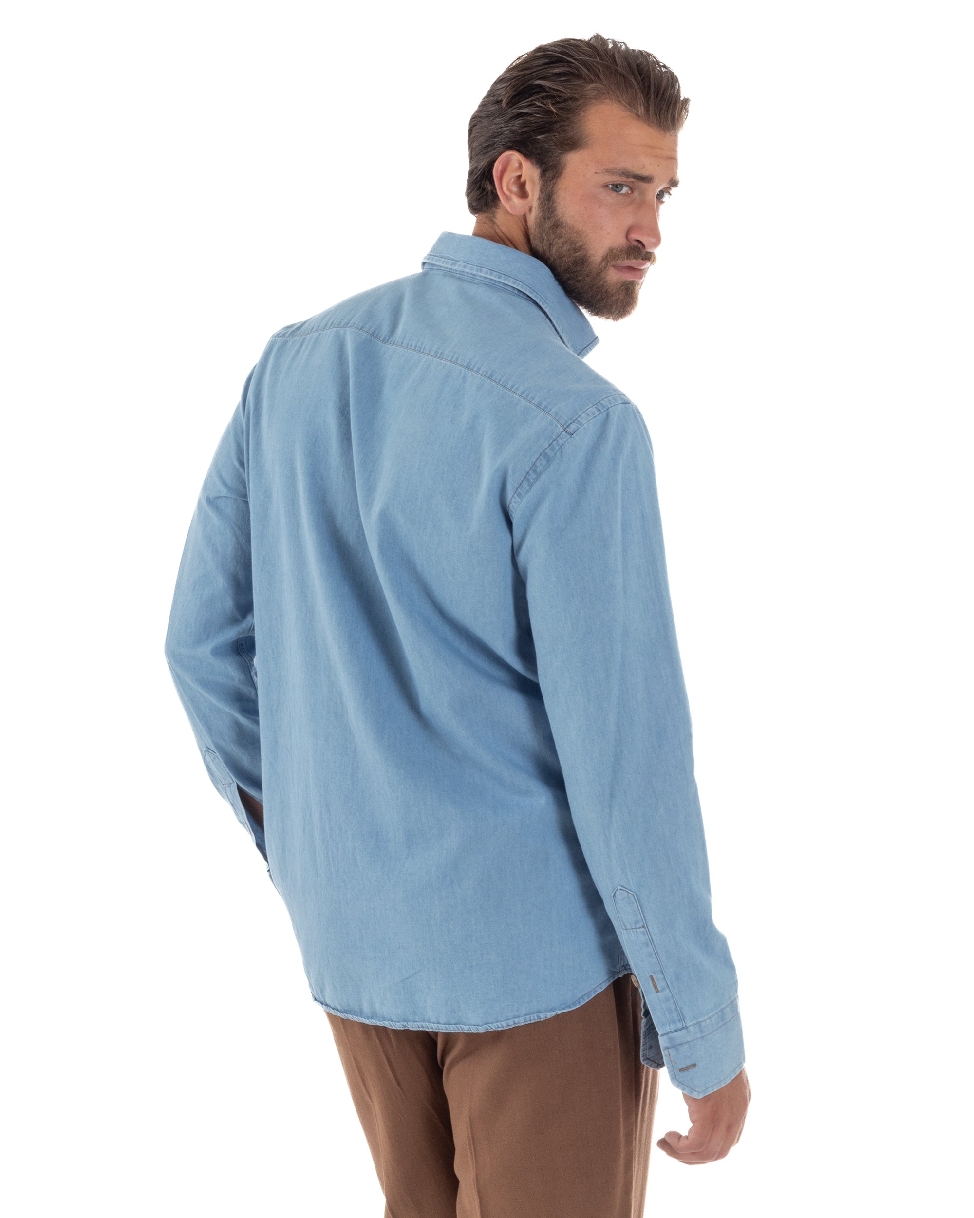 Camicia Jeans Collo Francese Cotone Denim Chiaro C3014A