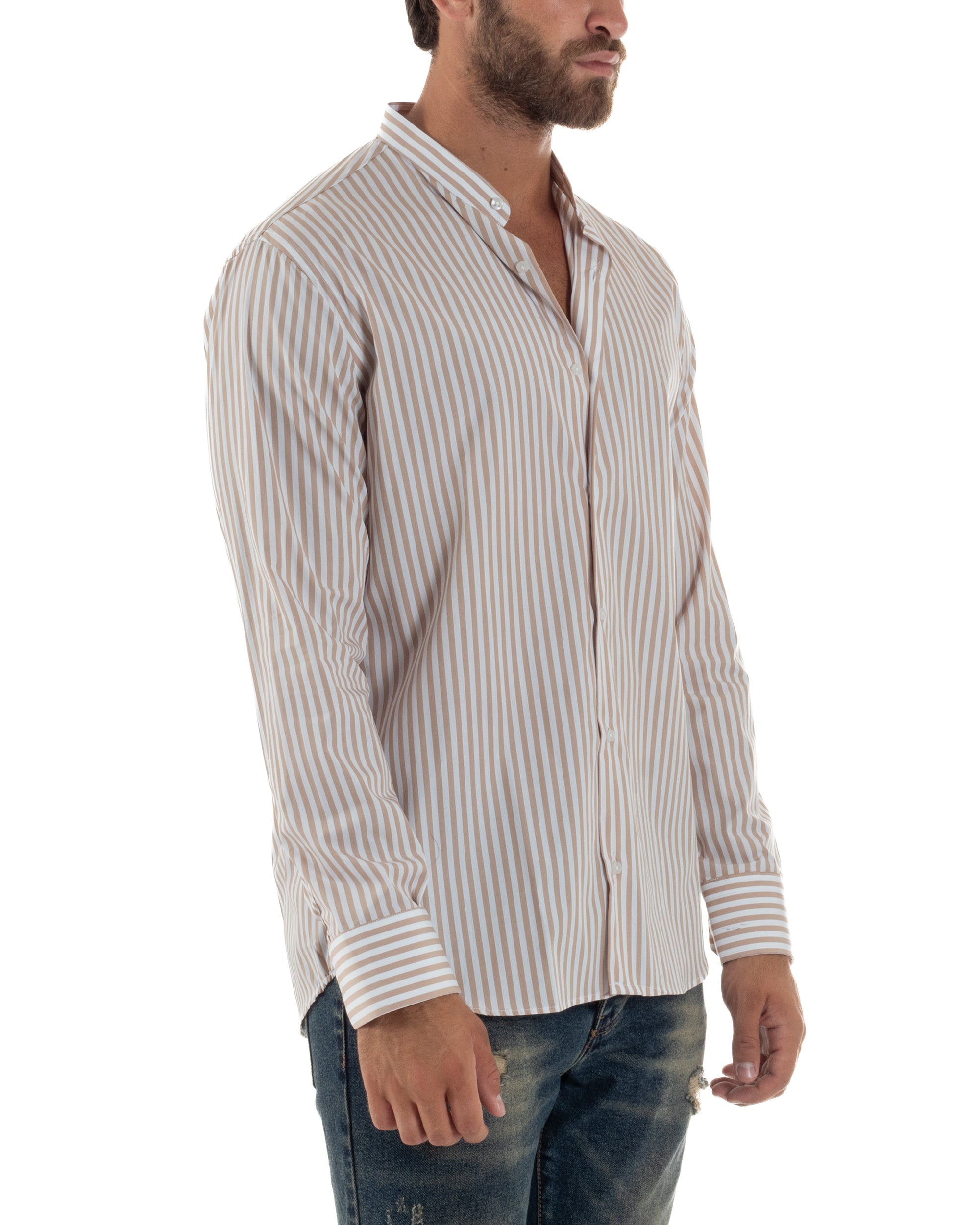 Camicia Cotone Collo Coreano Fantasia Righe C3015A