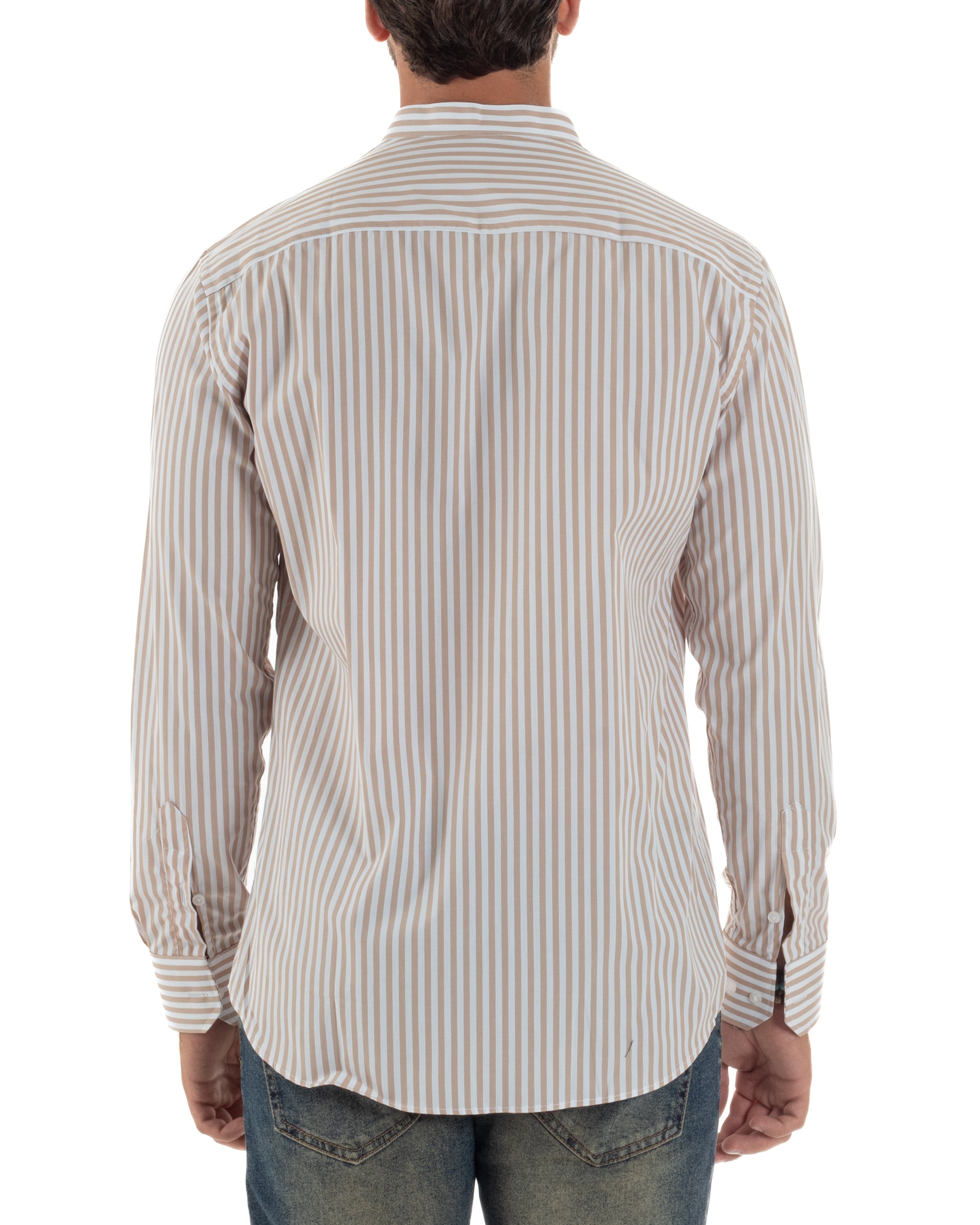 Camicia Cotone Collo Coreano Fantasia Righe C3015A