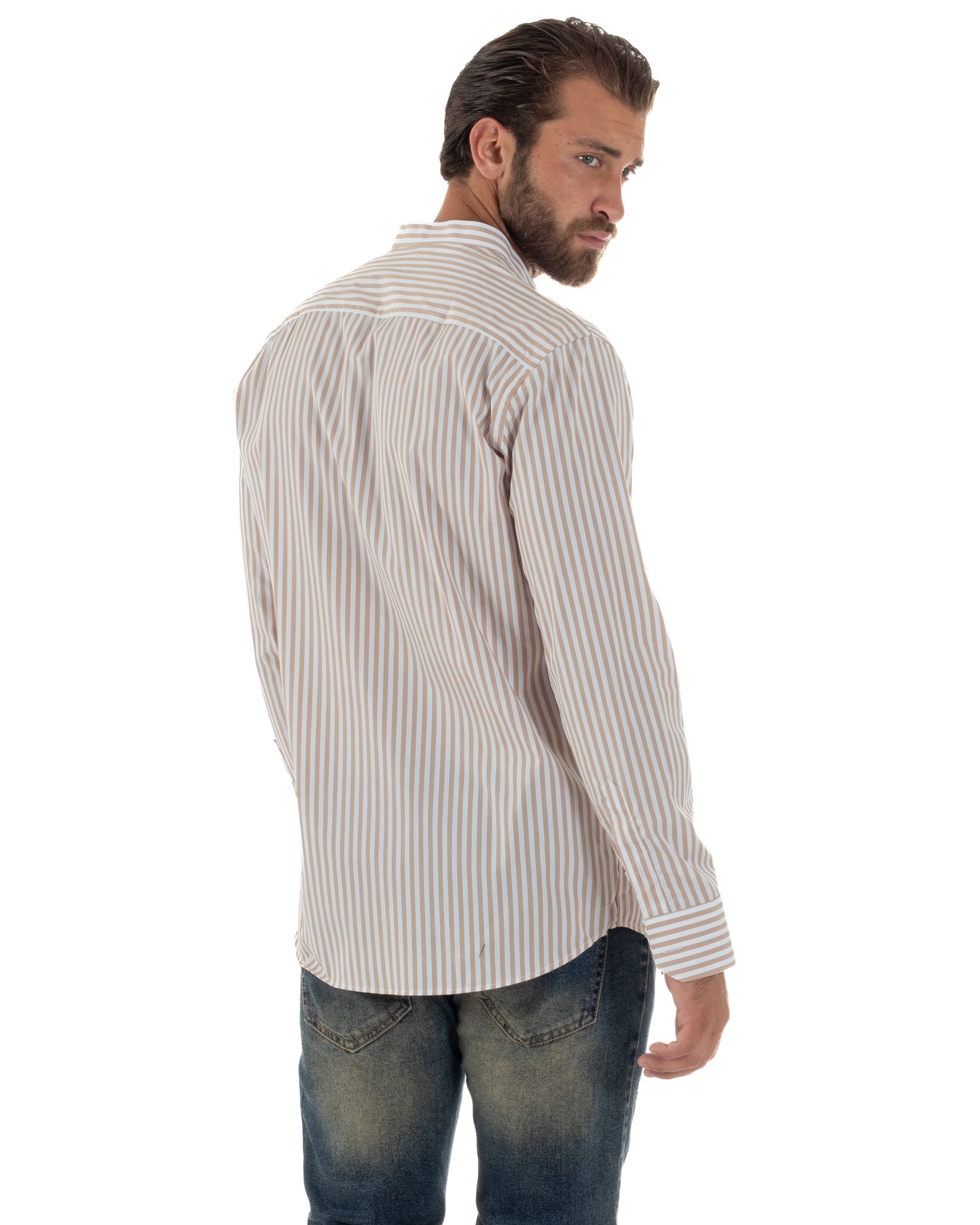 Camicia Cotone Collo Coreano Fantasia Righe C3015A