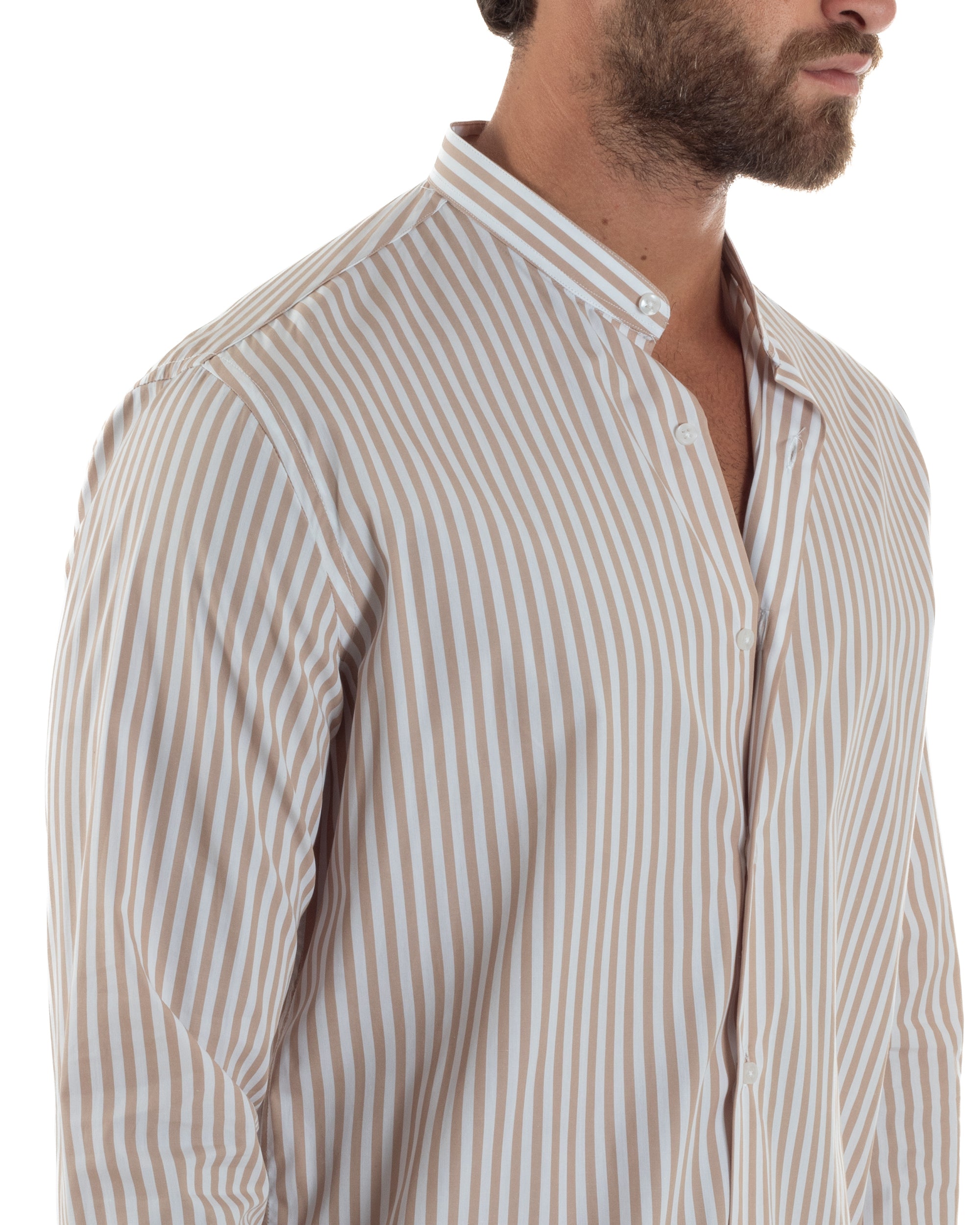 Camicia Cotone Collo Coreano Fantasia Righe C3015A