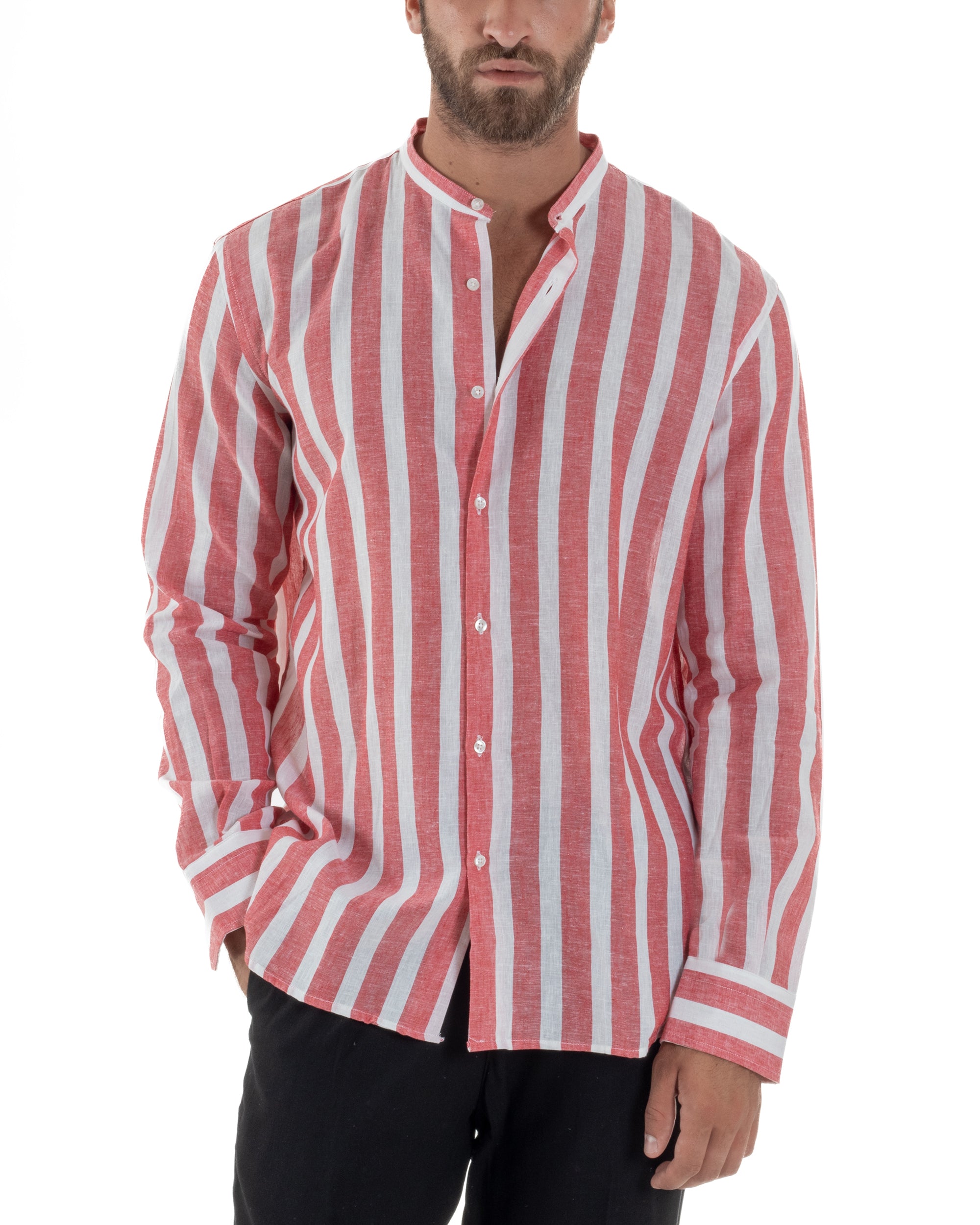 Men's Long Sleeve Shirt Cotton Henley Collar Round Neck With Buttons Regular Fit Casual Black GIOSAL-C2870A