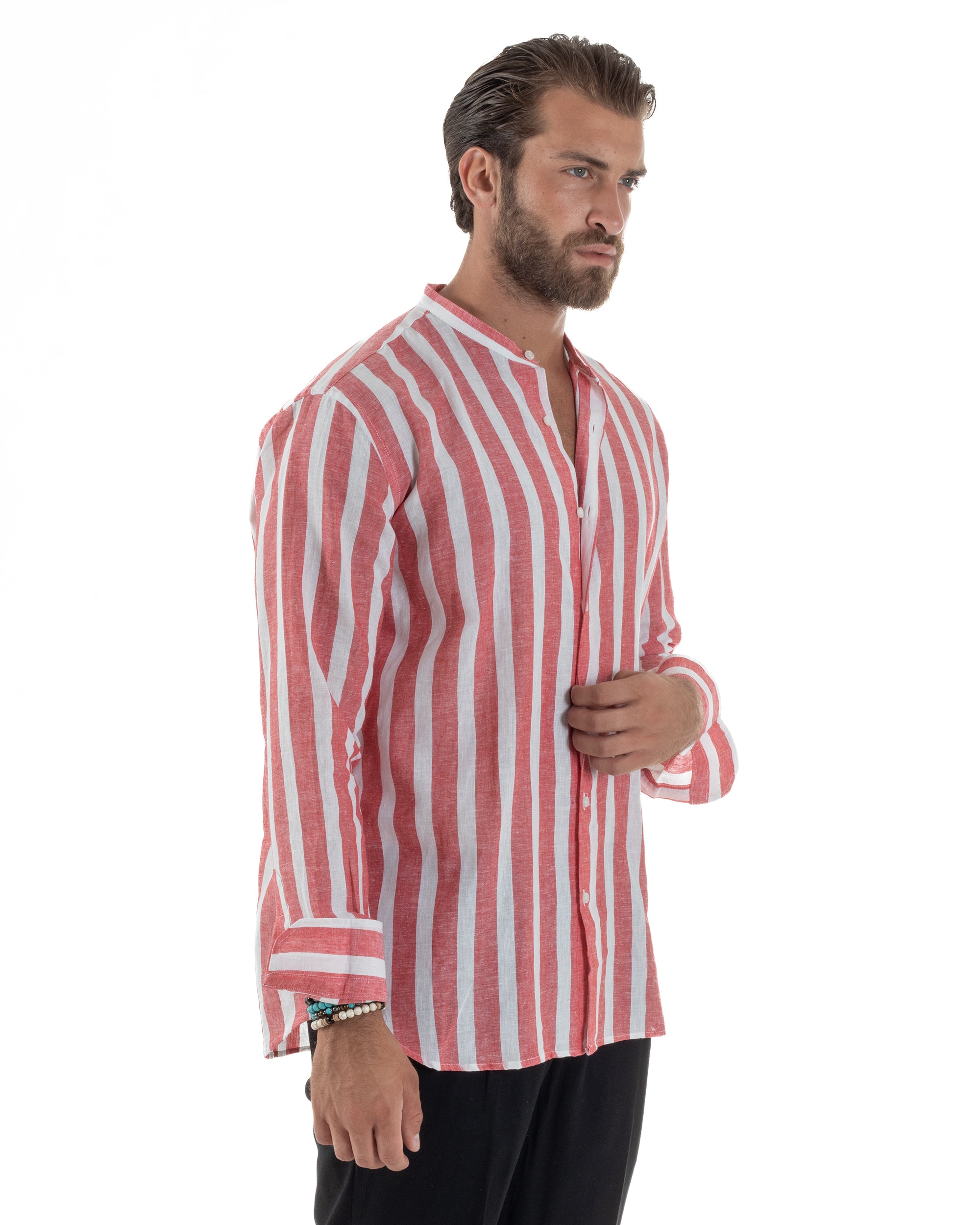 Men's Long Sleeve Shirt Cotton Henley Collar Round Neck With Buttons Regular Fit Casual Black GIOSAL-C2870A