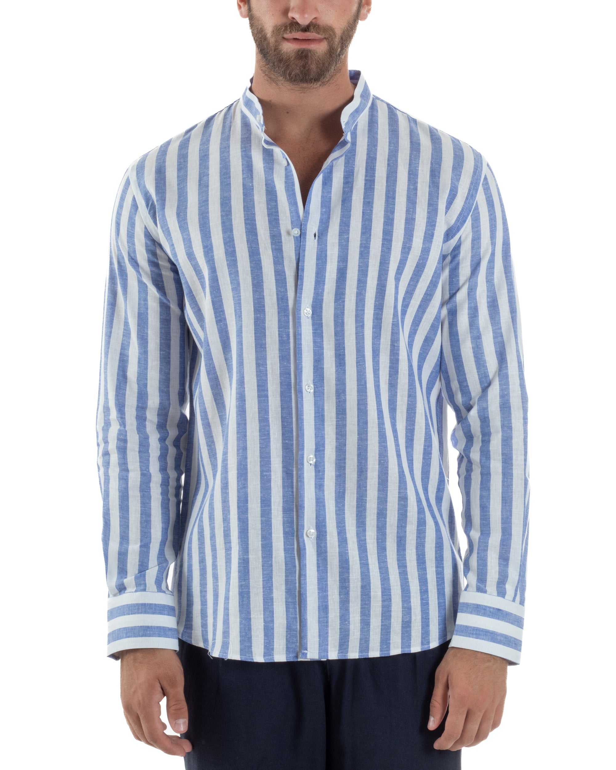 Camicia Lino Collo Coreano Riga Larga C3017A