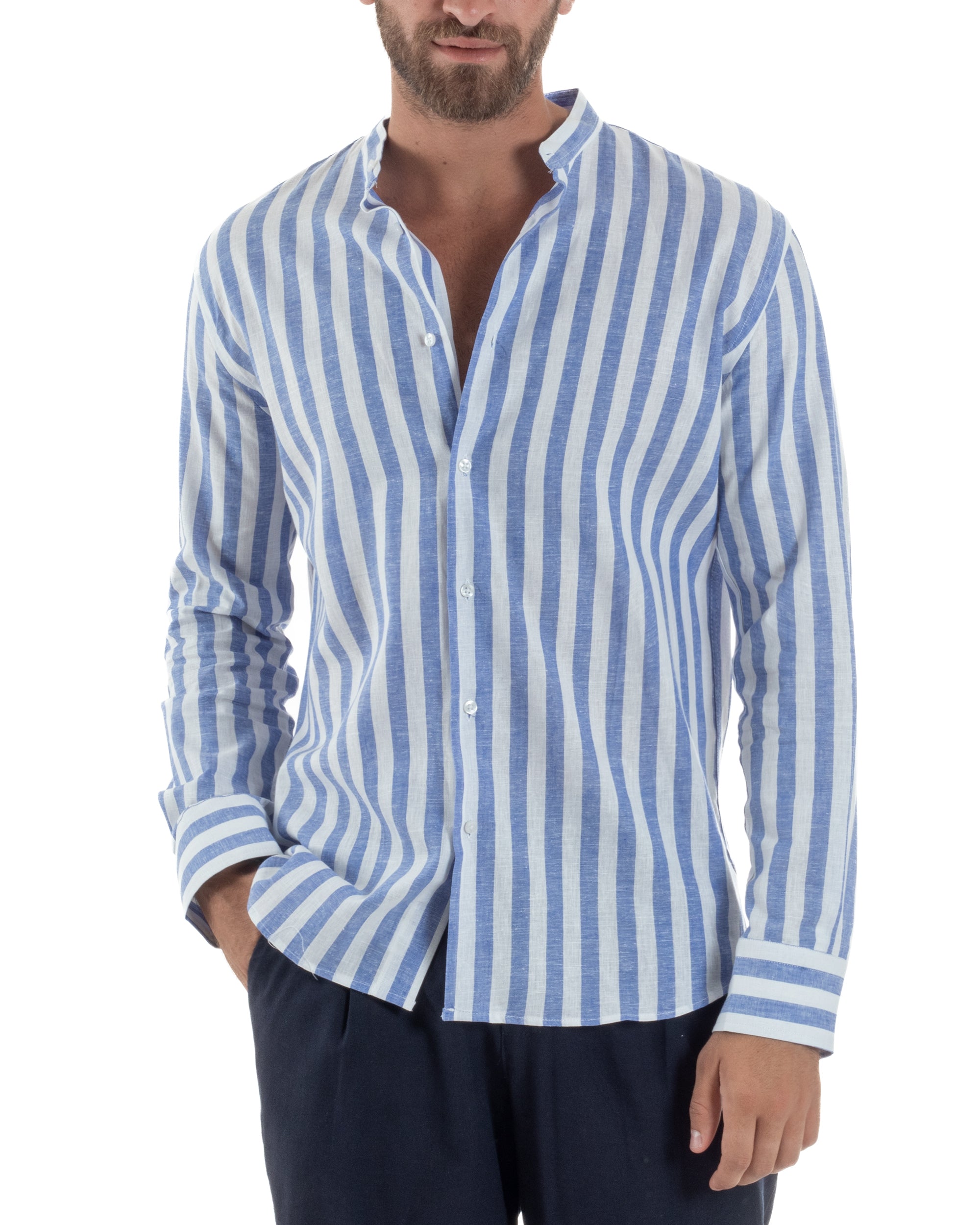 Camicia Lino Collo Coreano Riga Larga C3017A