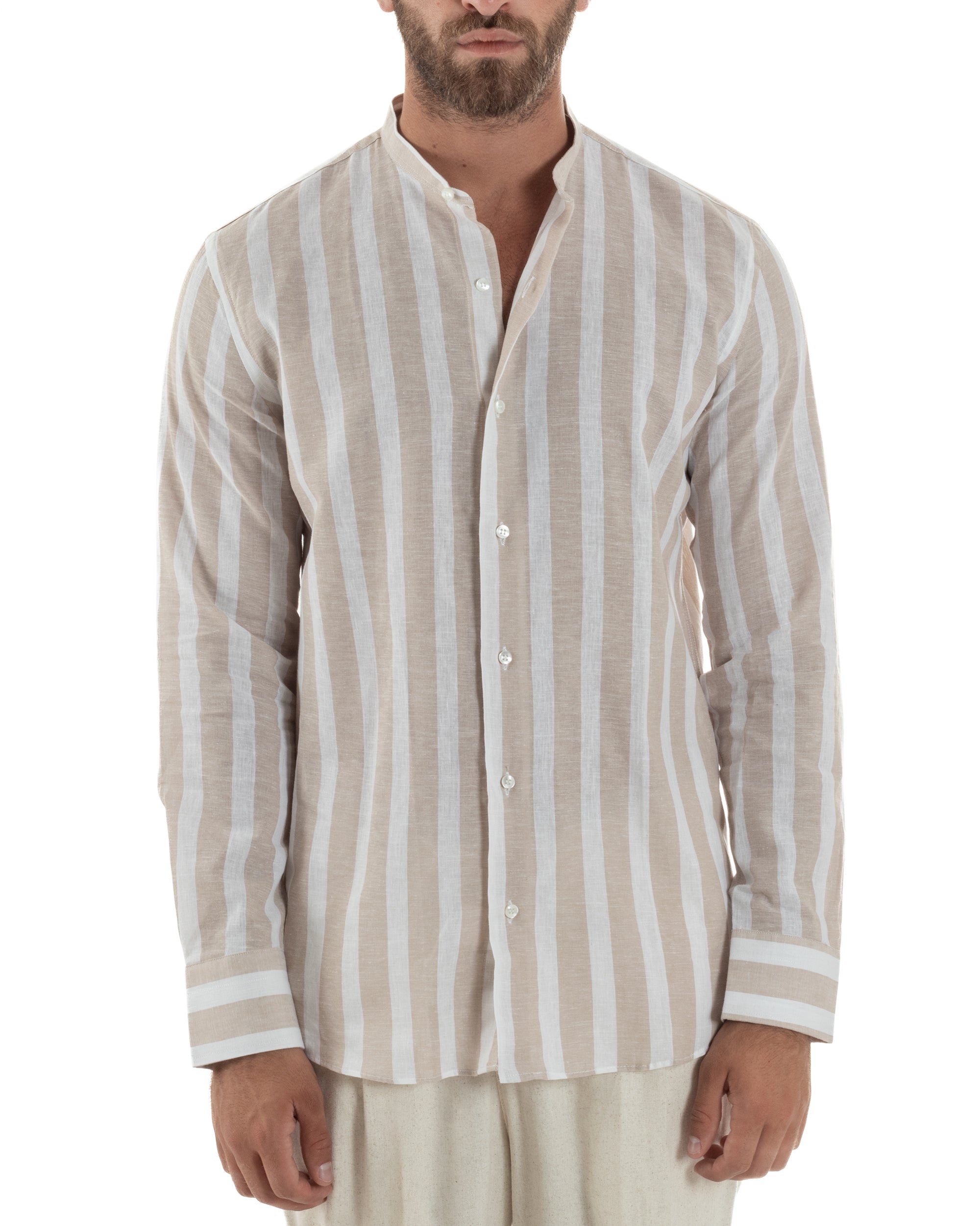 Camicia Lino Collo Coreano Riga Larga C3018A