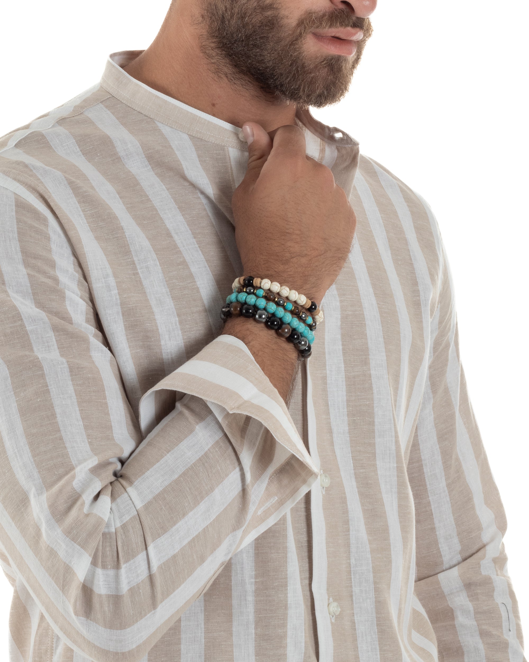 Camicia Lino Collo Coreano Riga Larga C3018A