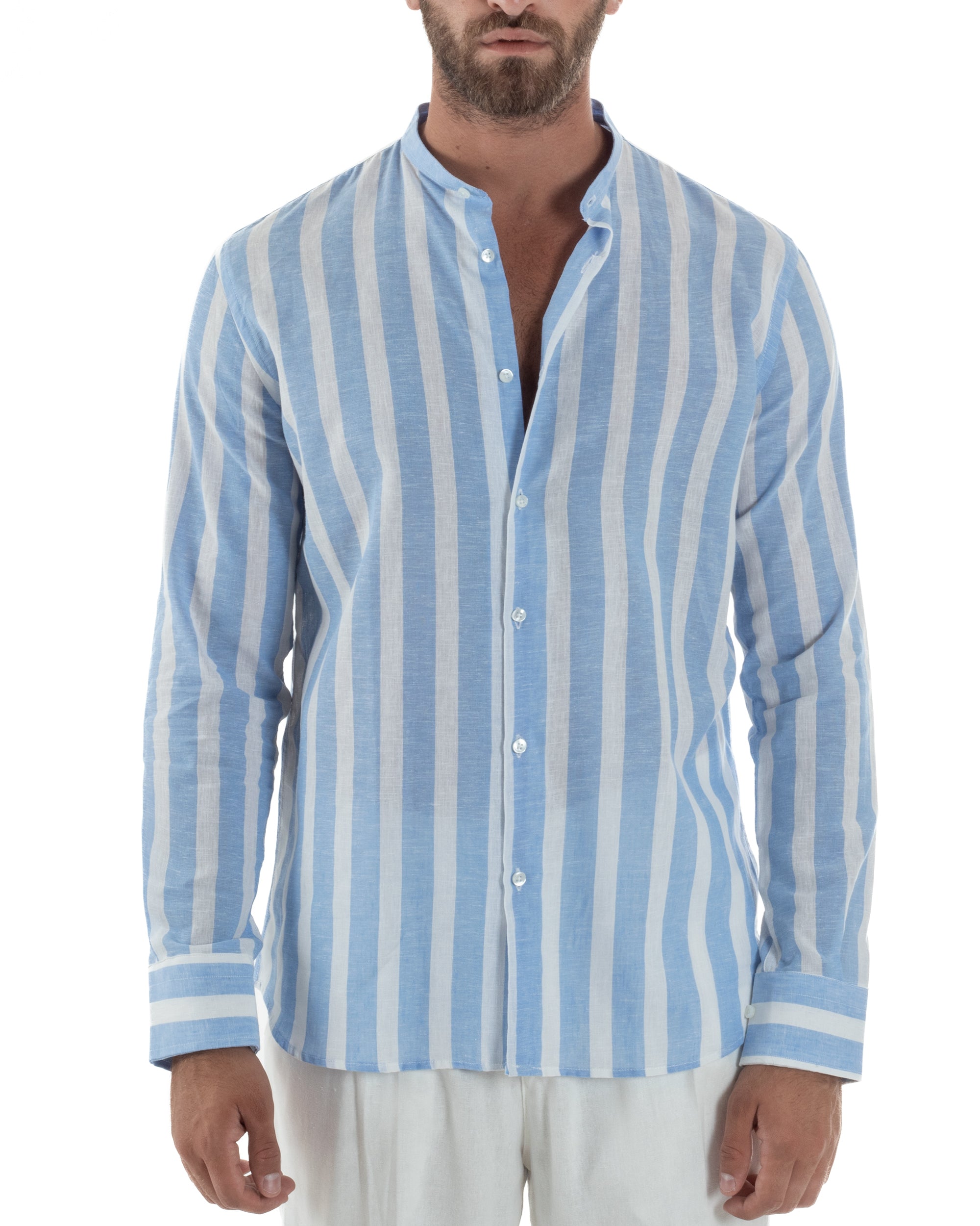 Camicia Lino Collo Coreano Riga Larga C3019A