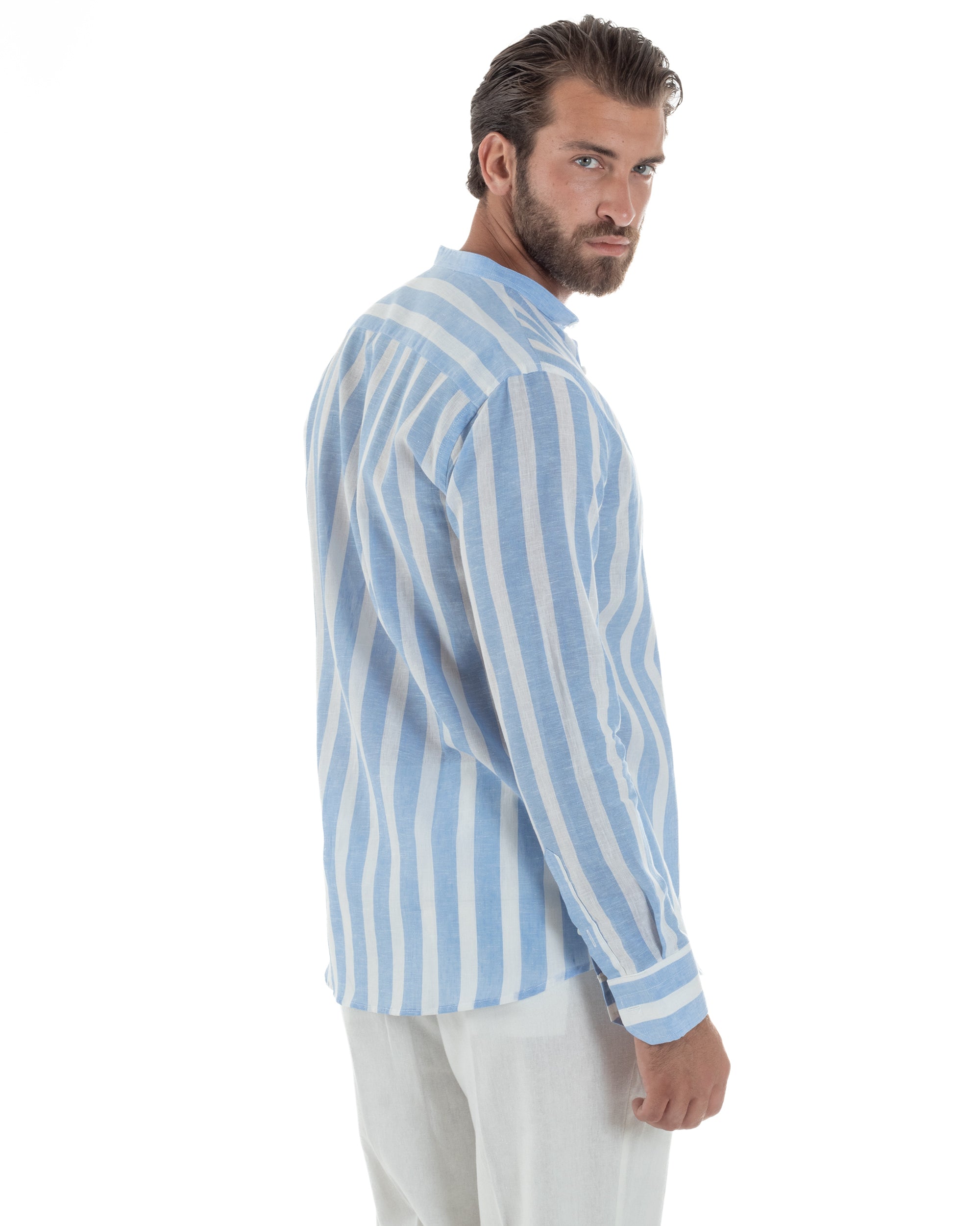 Camicia Lino Collo Coreano Riga Larga C3019A