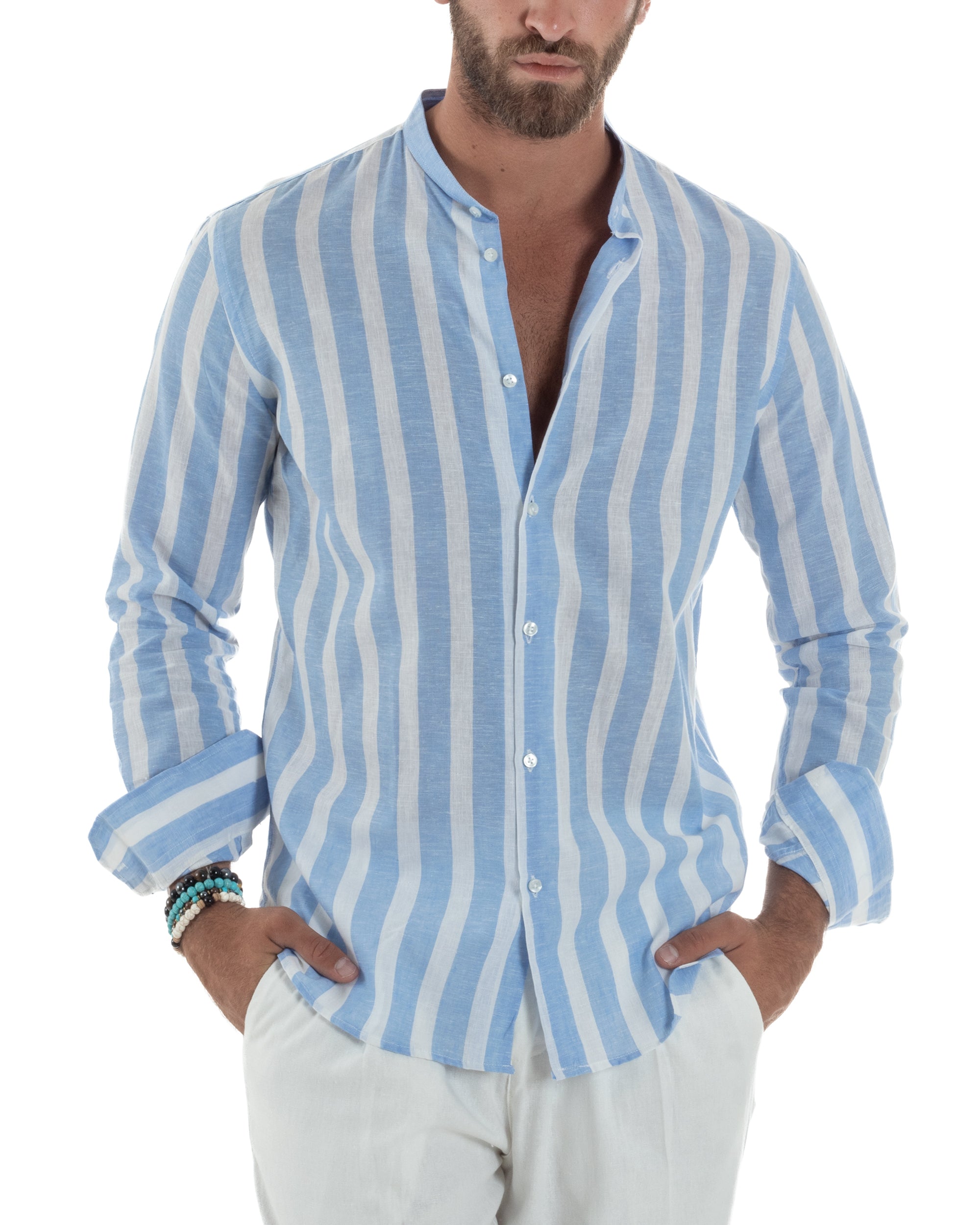 Camicia Lino Collo Coreano Riga Larga C3019A