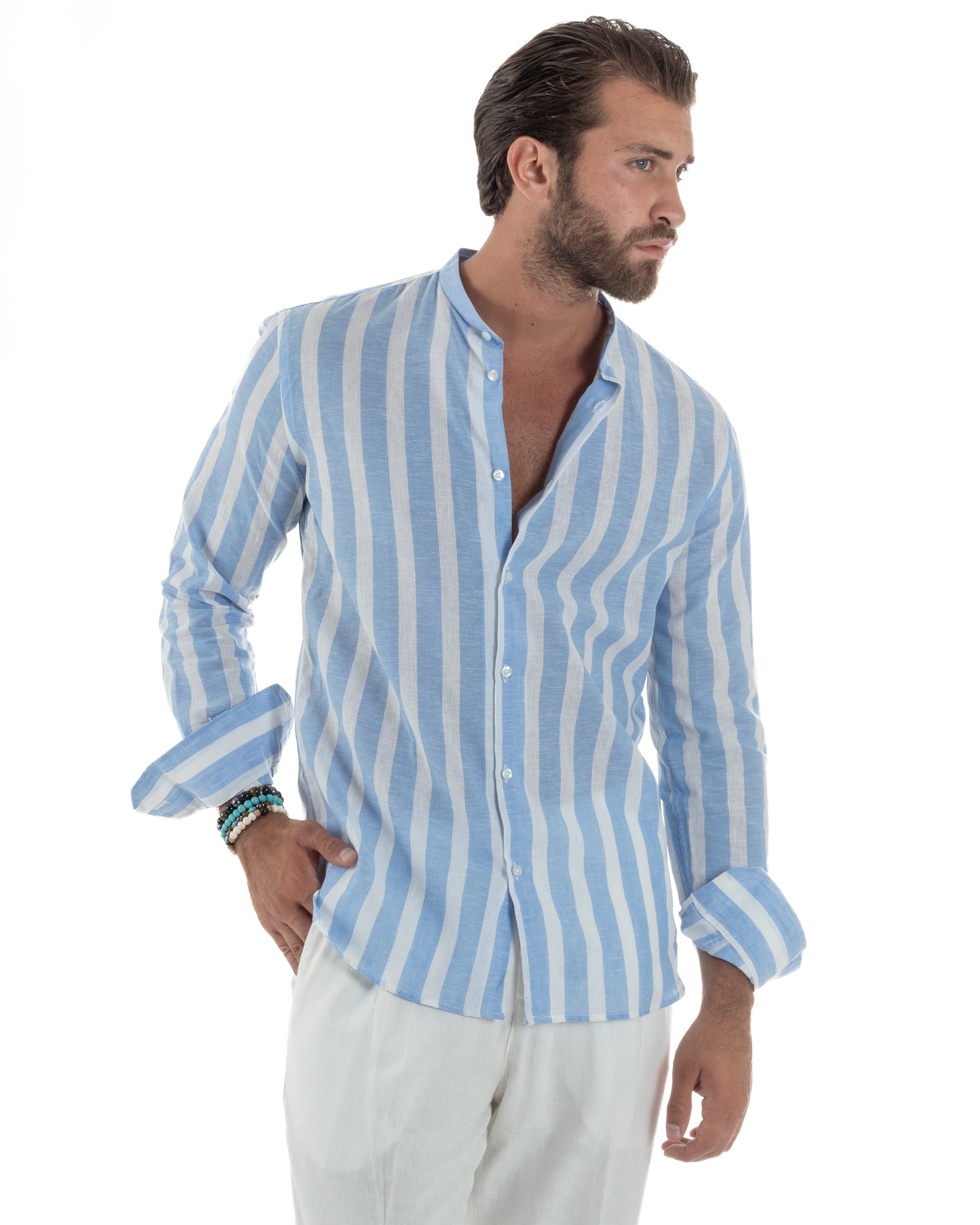 Camicia Lino Collo Coreano Riga Larga C3019A