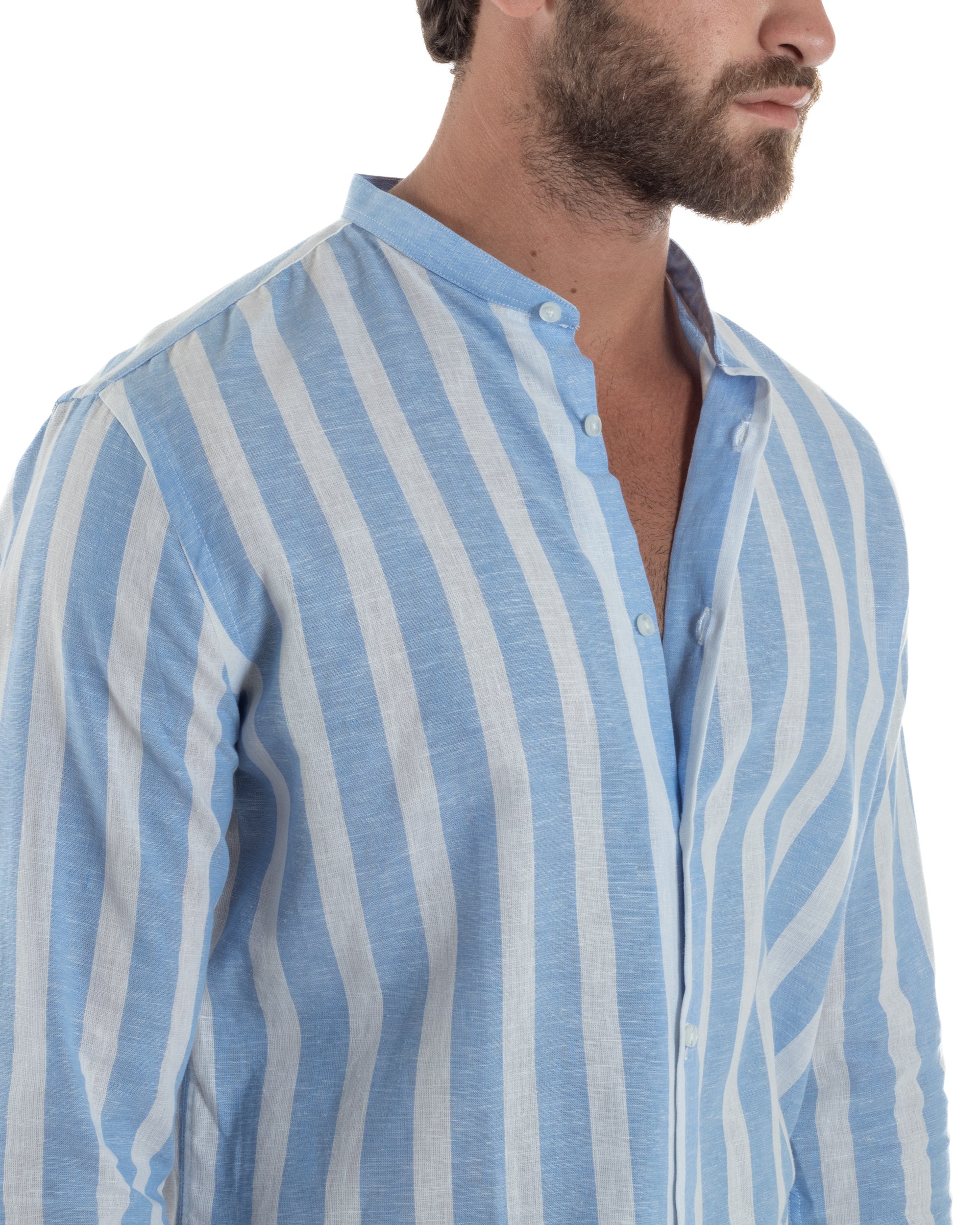 Camicia Lino Collo Coreano Riga Larga C3019A