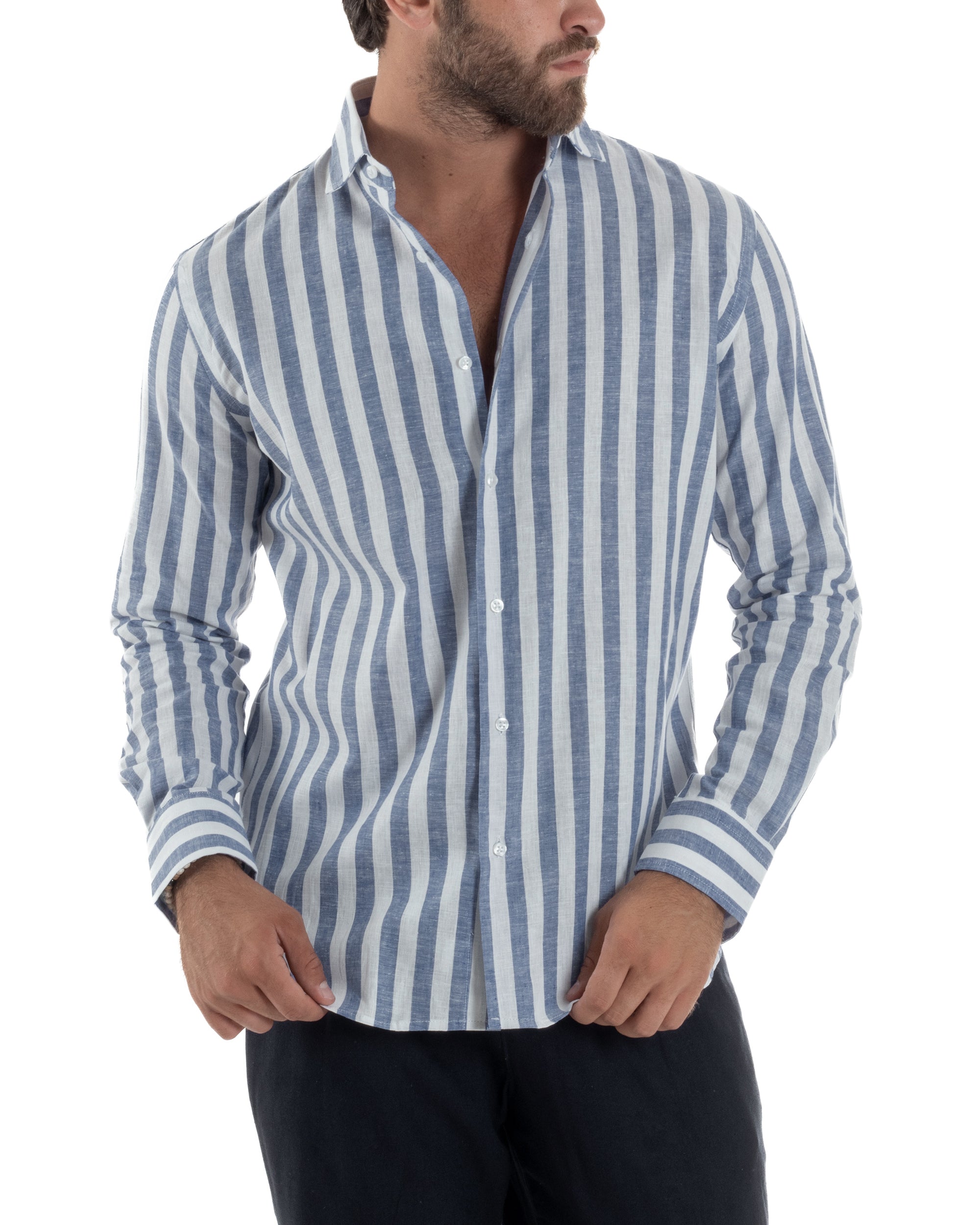 Camicia Lino Collo Francese Rigata C3025A
