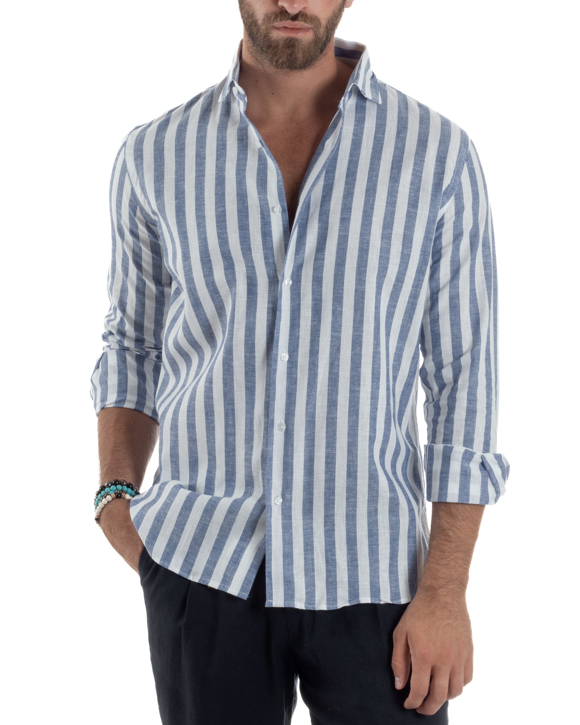 Camicia Lino Collo Francese Rigata C3025A