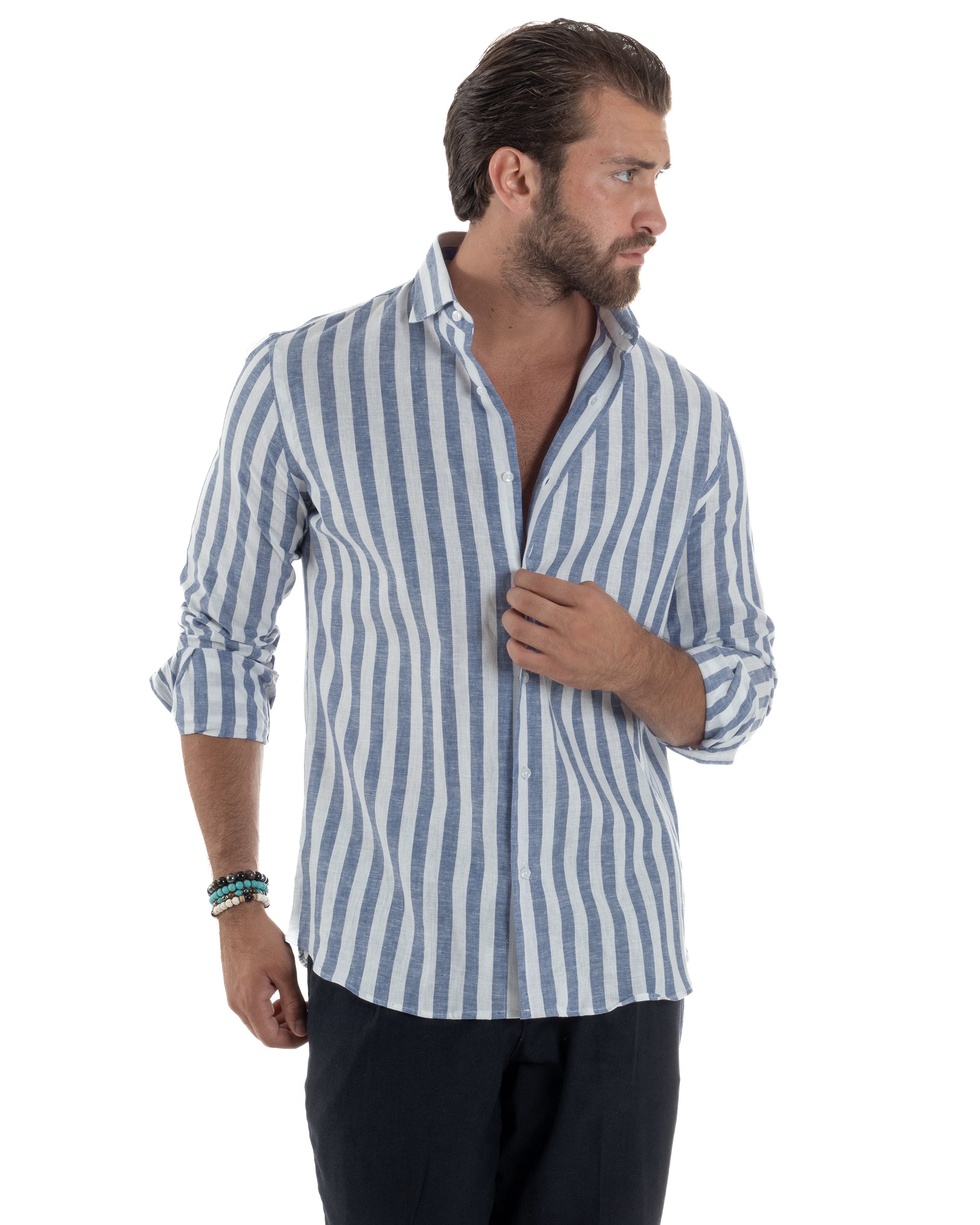 Camicia Lino Collo Francese Rigata C3025A