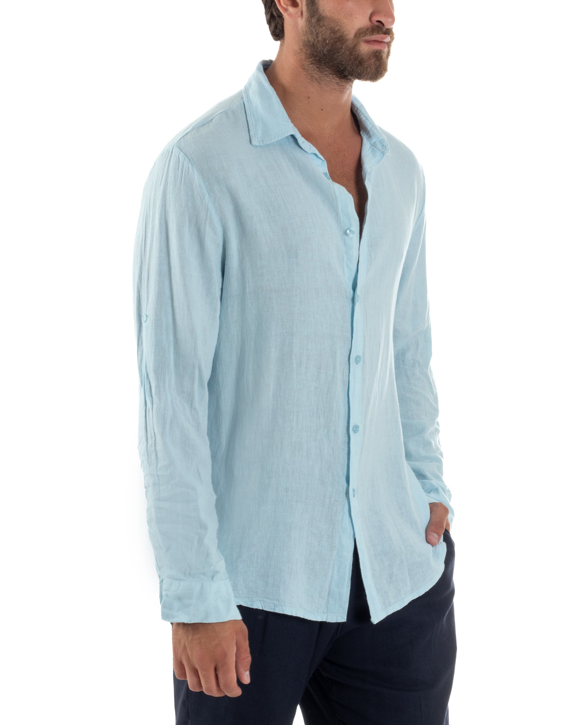 Camicia Collo Francese Lino Slim Fit Basic C3026A