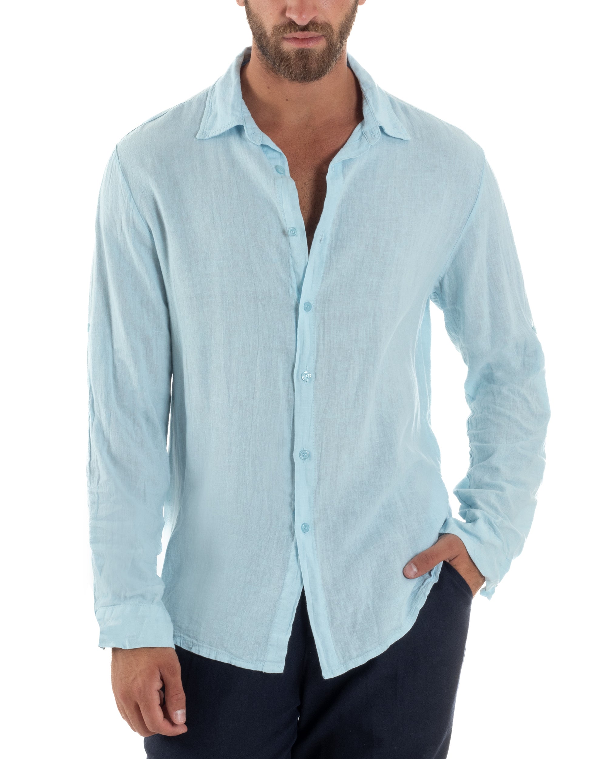 Camicia Collo Francese Lino Slim Fit Basic C3026A