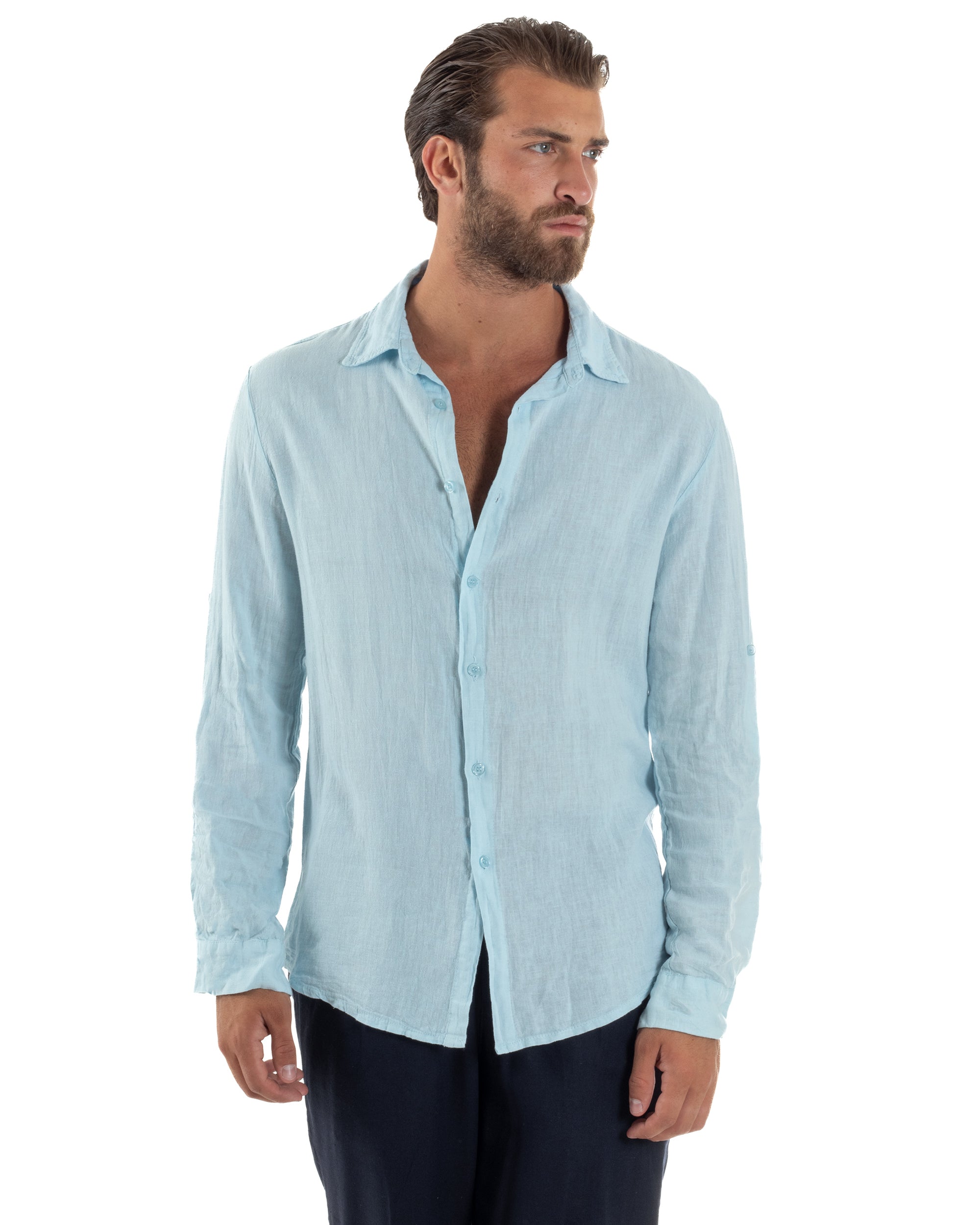 Camicia Collo Francese Lino Slim Fit Basic C3026A