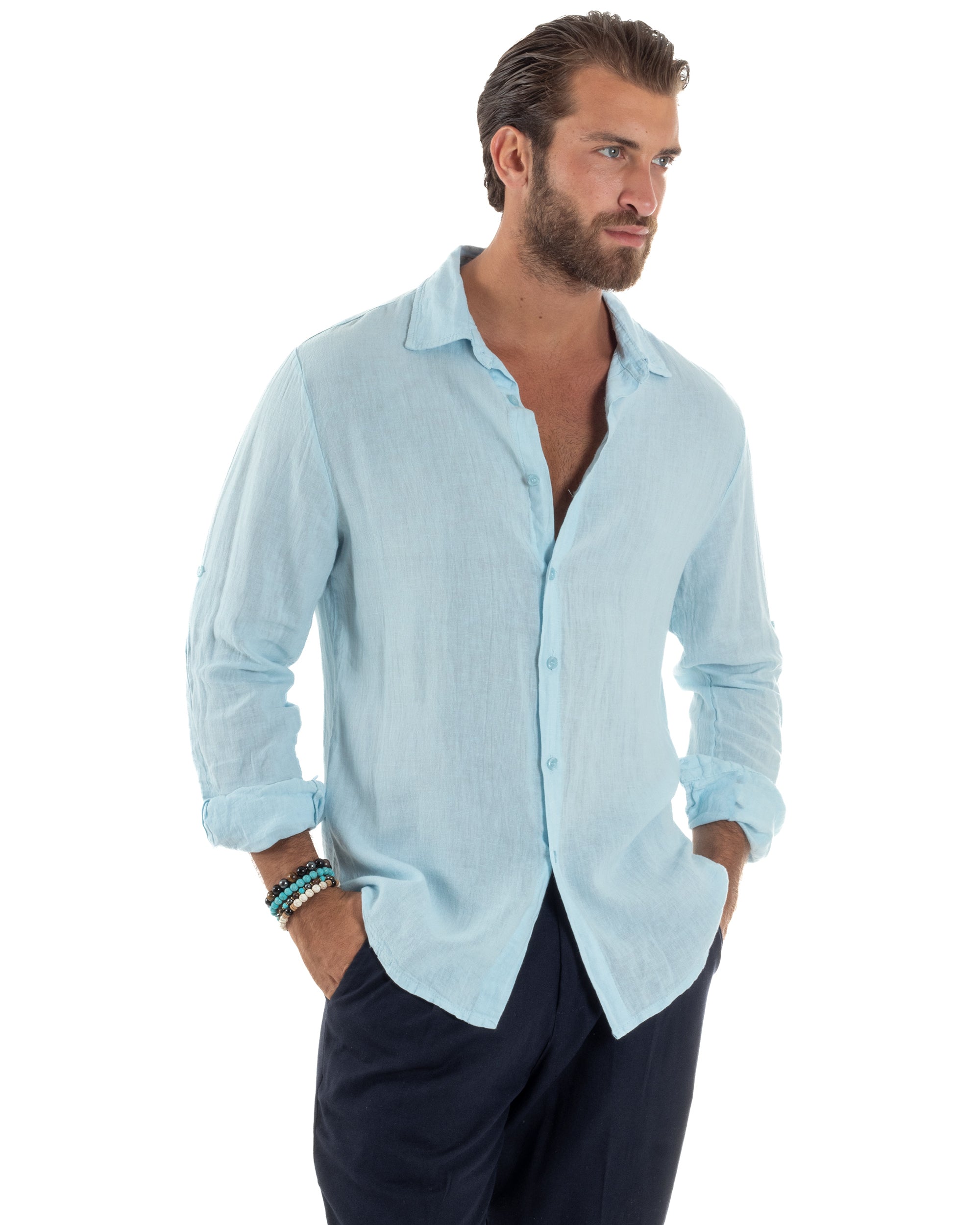 Camicia Collo Francese Lino Slim Fit Basic C3026A