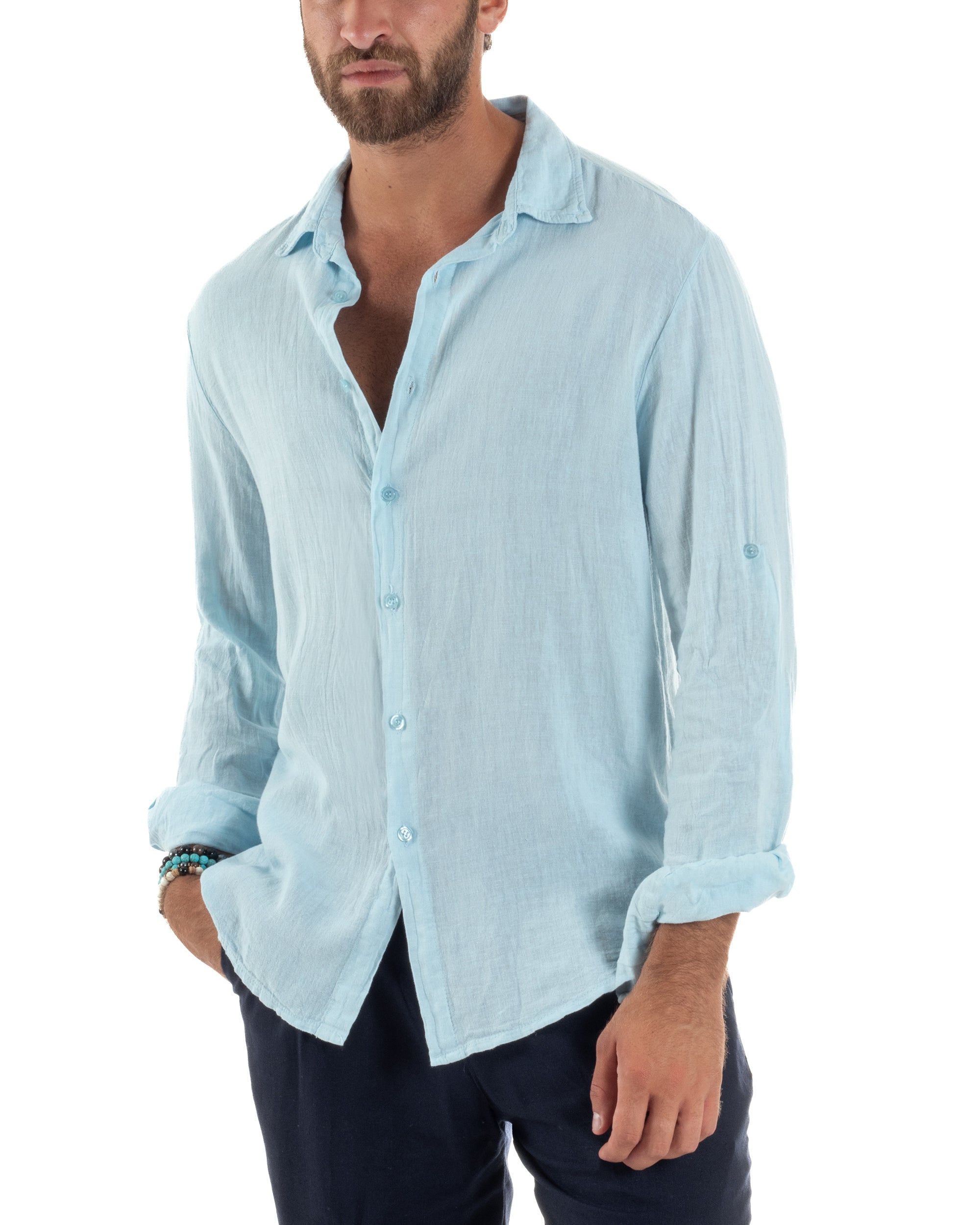 Camicia Collo Francese Lino Slim Fit Basic C3026A