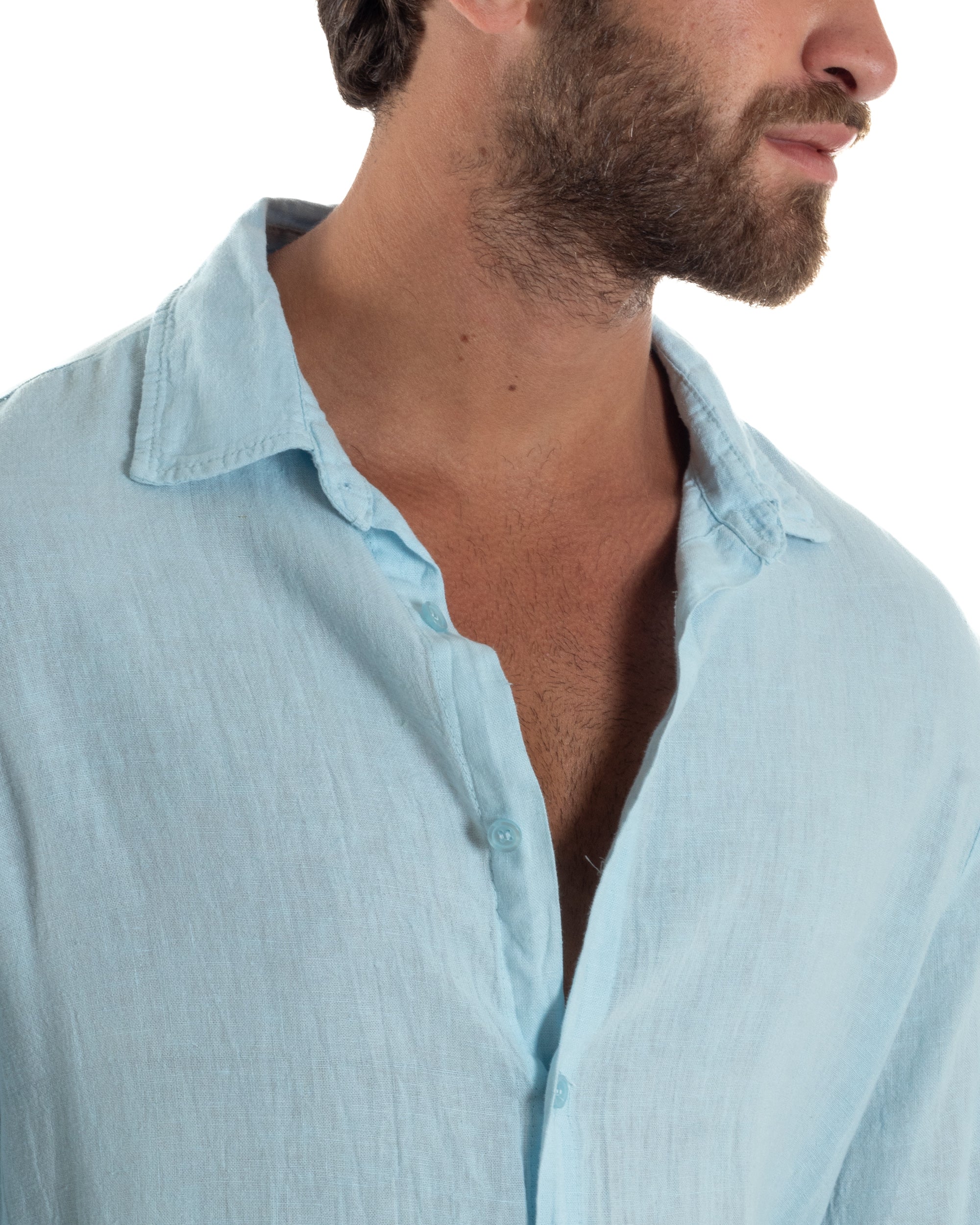 Camicia Collo Francese Lino Slim Fit Basic C3026A