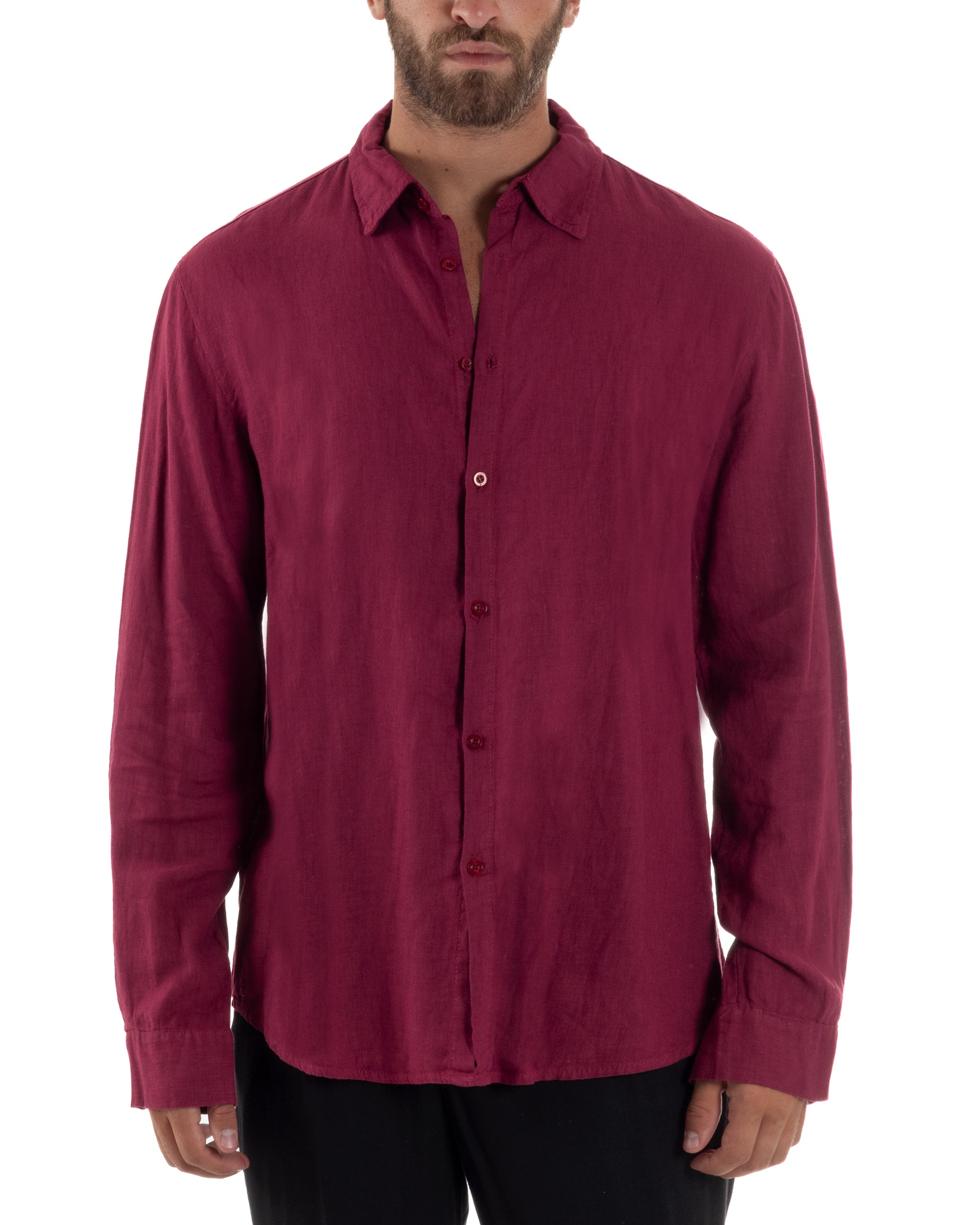 Camicia Collo Francese Lino Slim Fit Basic C3027A