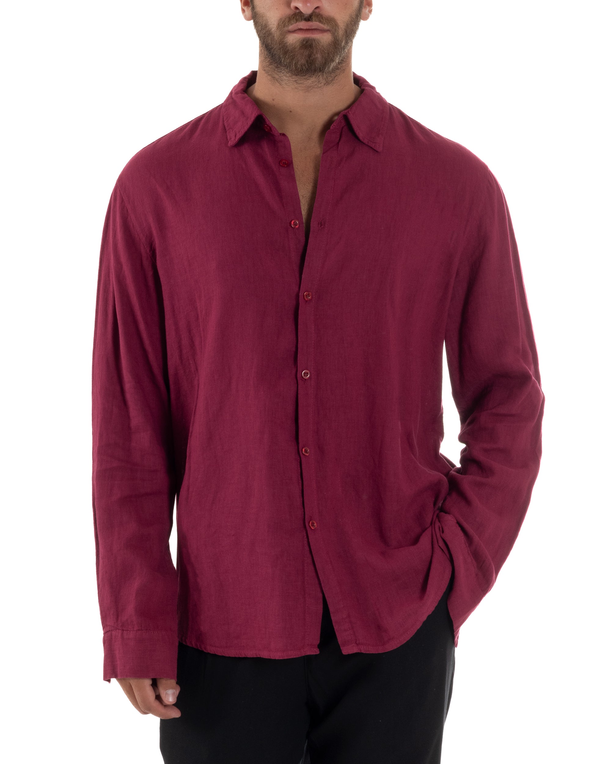 Camicia Collo Francese Lino Slim Fit Basic C3027A