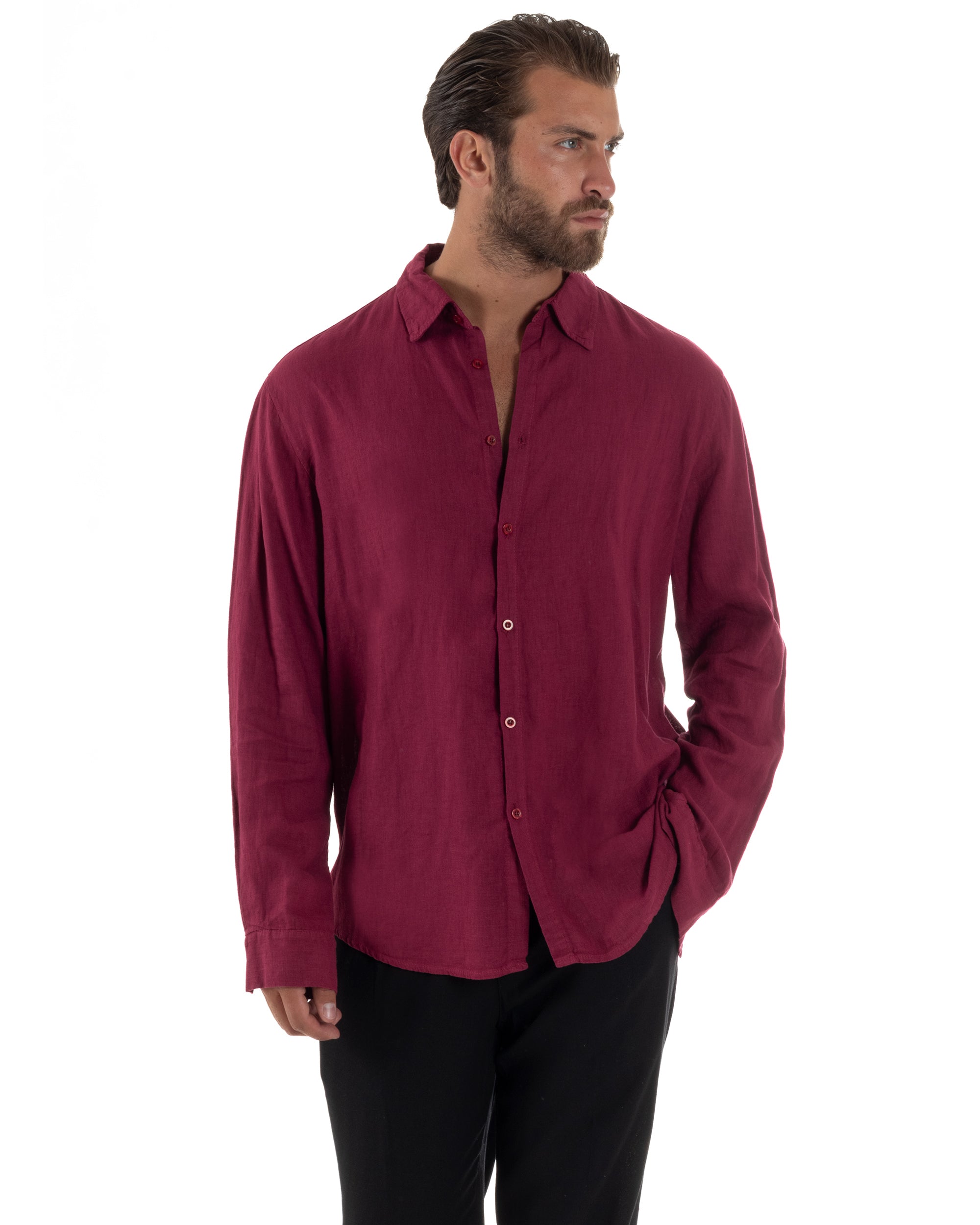 Camicia Collo Francese Lino Slim Fit Basic C3027A