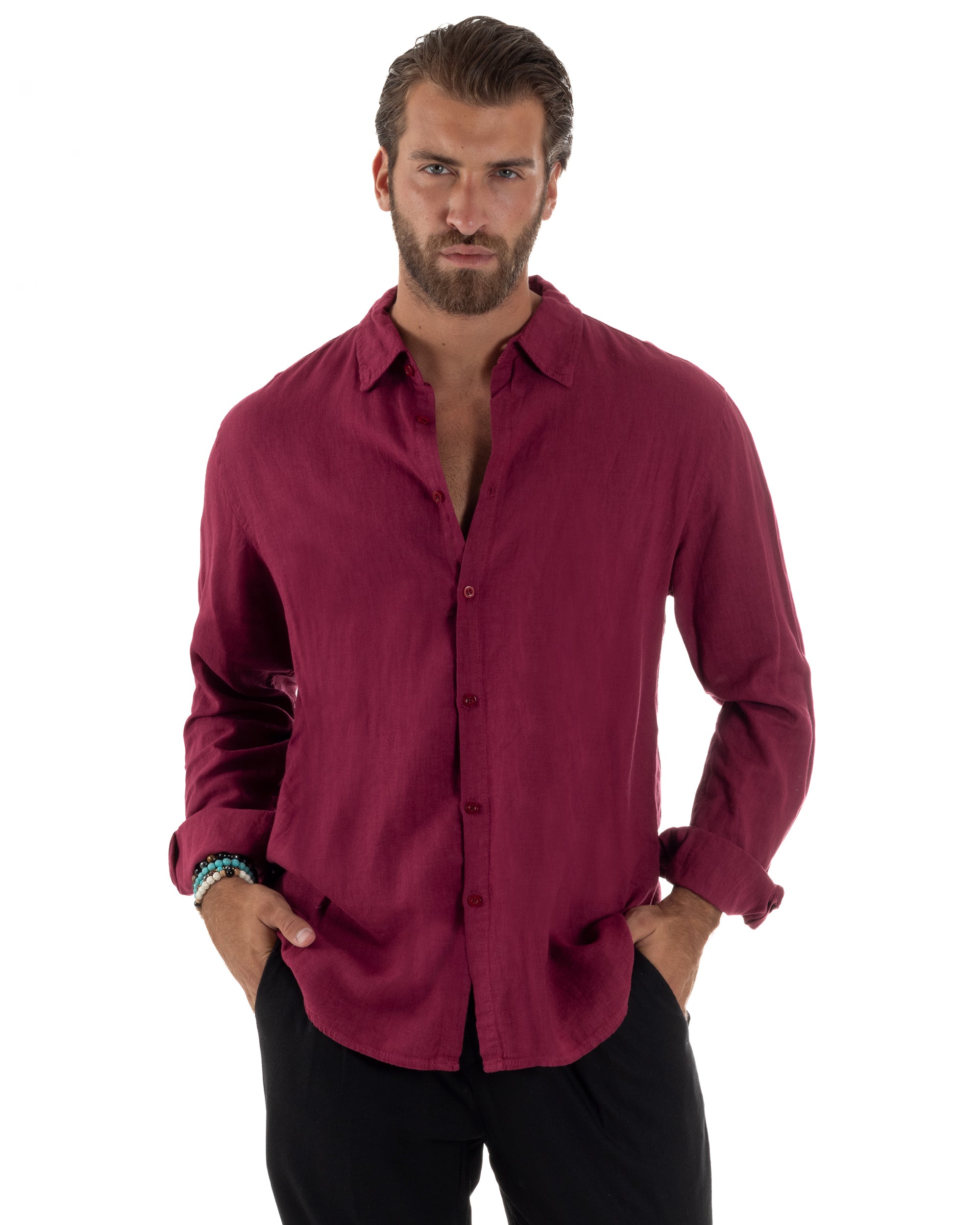 Camicia Collo Francese Lino Slim Fit Basic C3027A