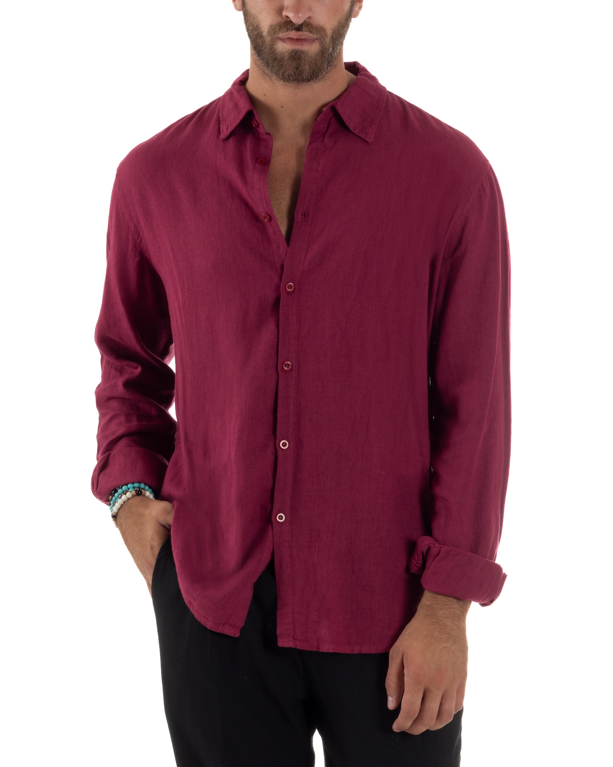 Camicia Collo Francese Lino Slim Fit Basic C3027A