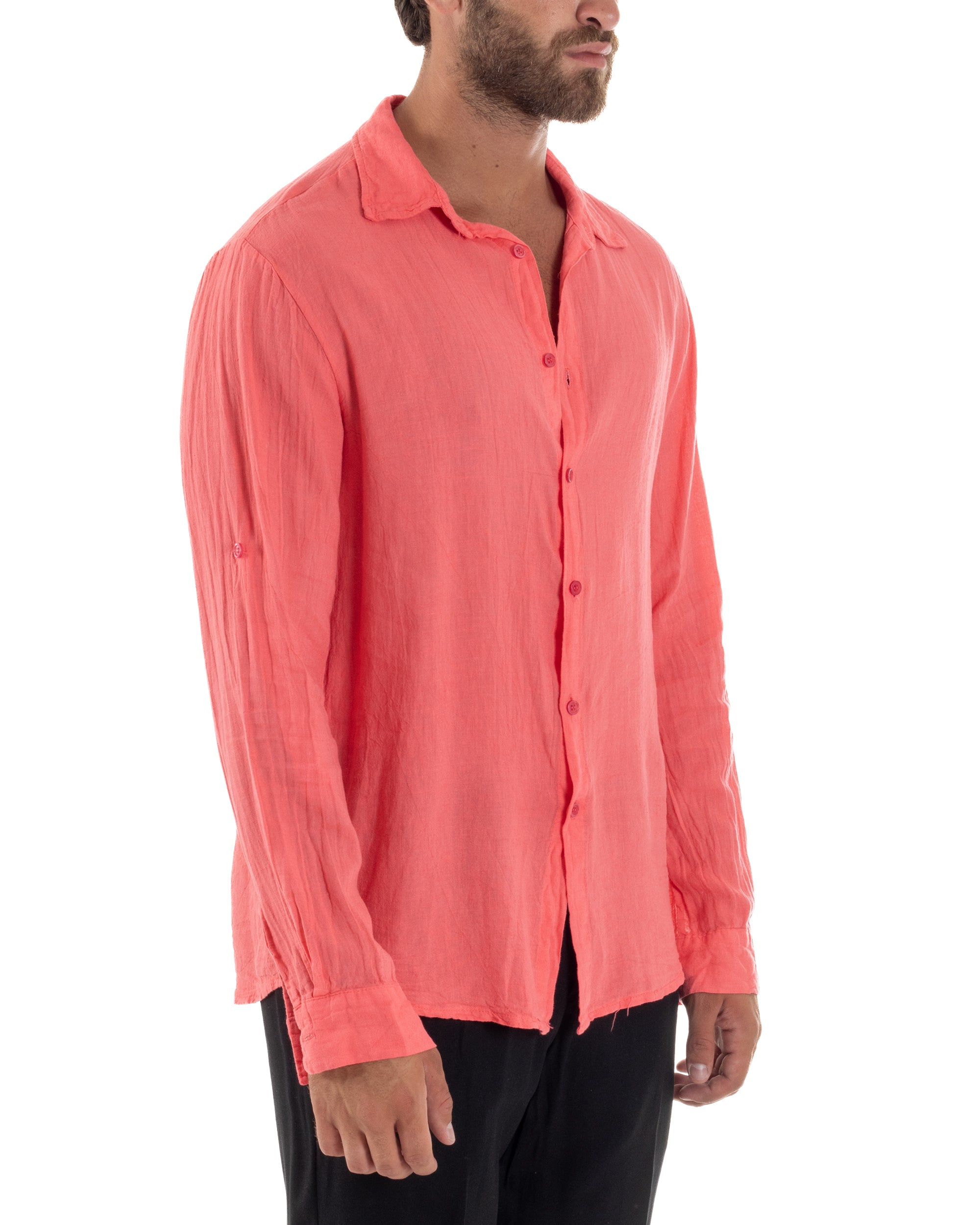 Camicia Collo Francese Lino Slim Fit Basic C3028A