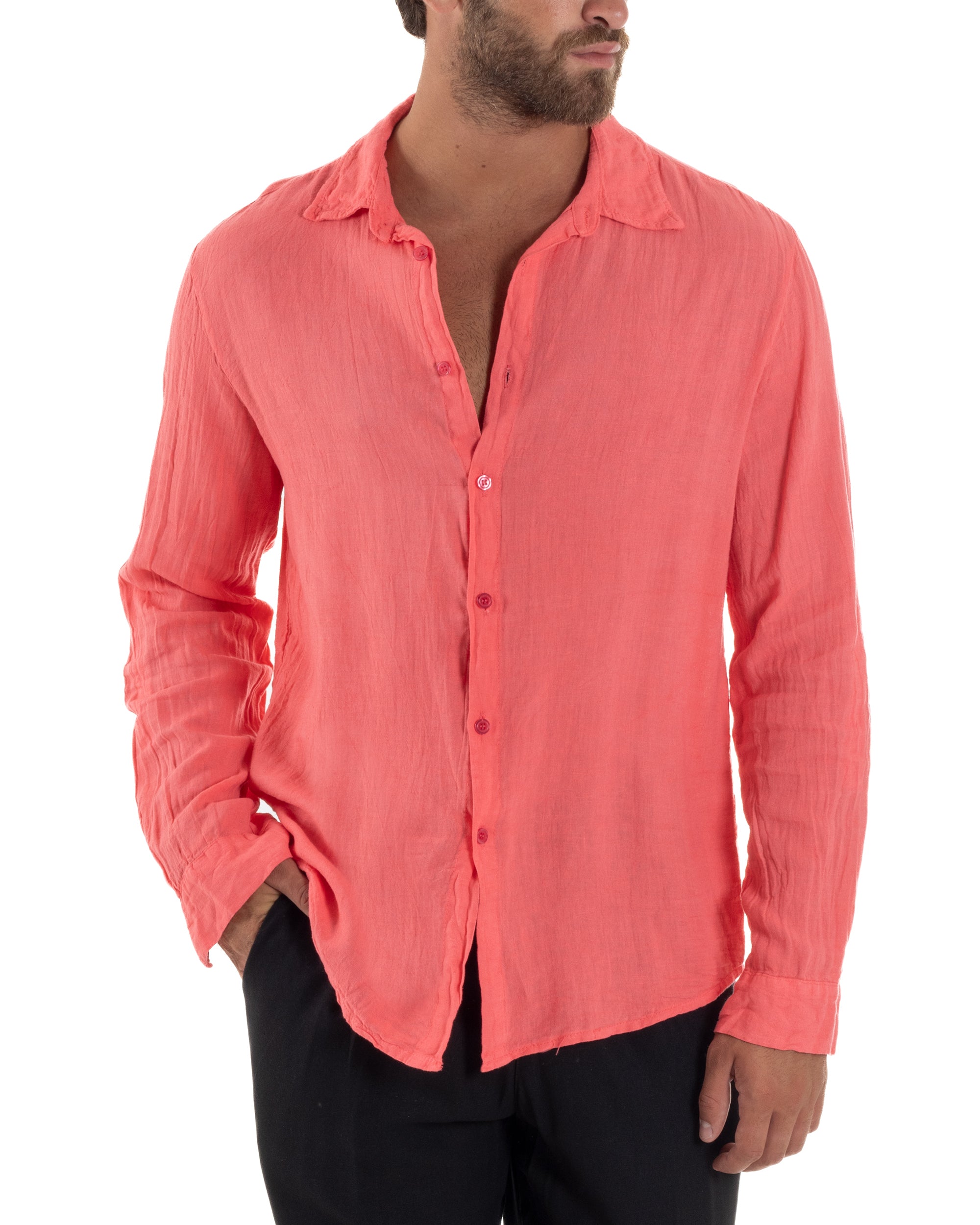 Camicia Collo Francese Lino Slim Fit Basic C3028A