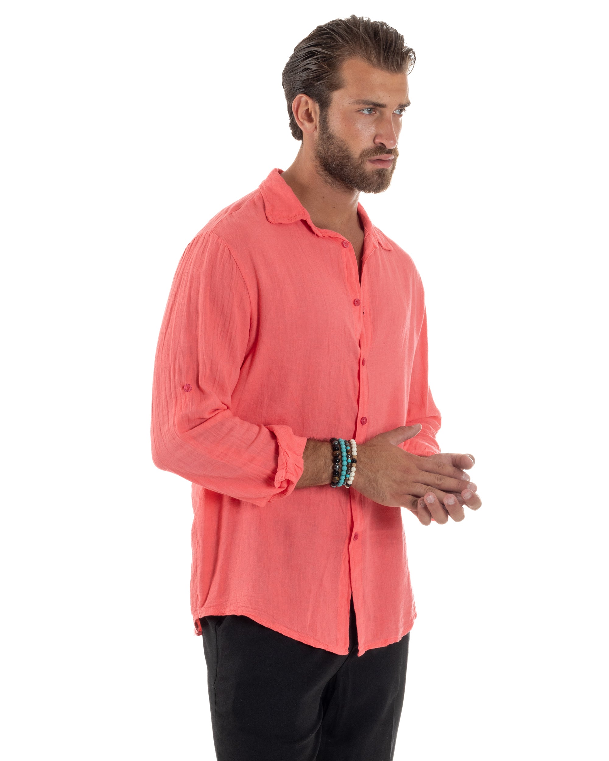 Camicia Collo Francese Lino Slim Fit Basic C3028A