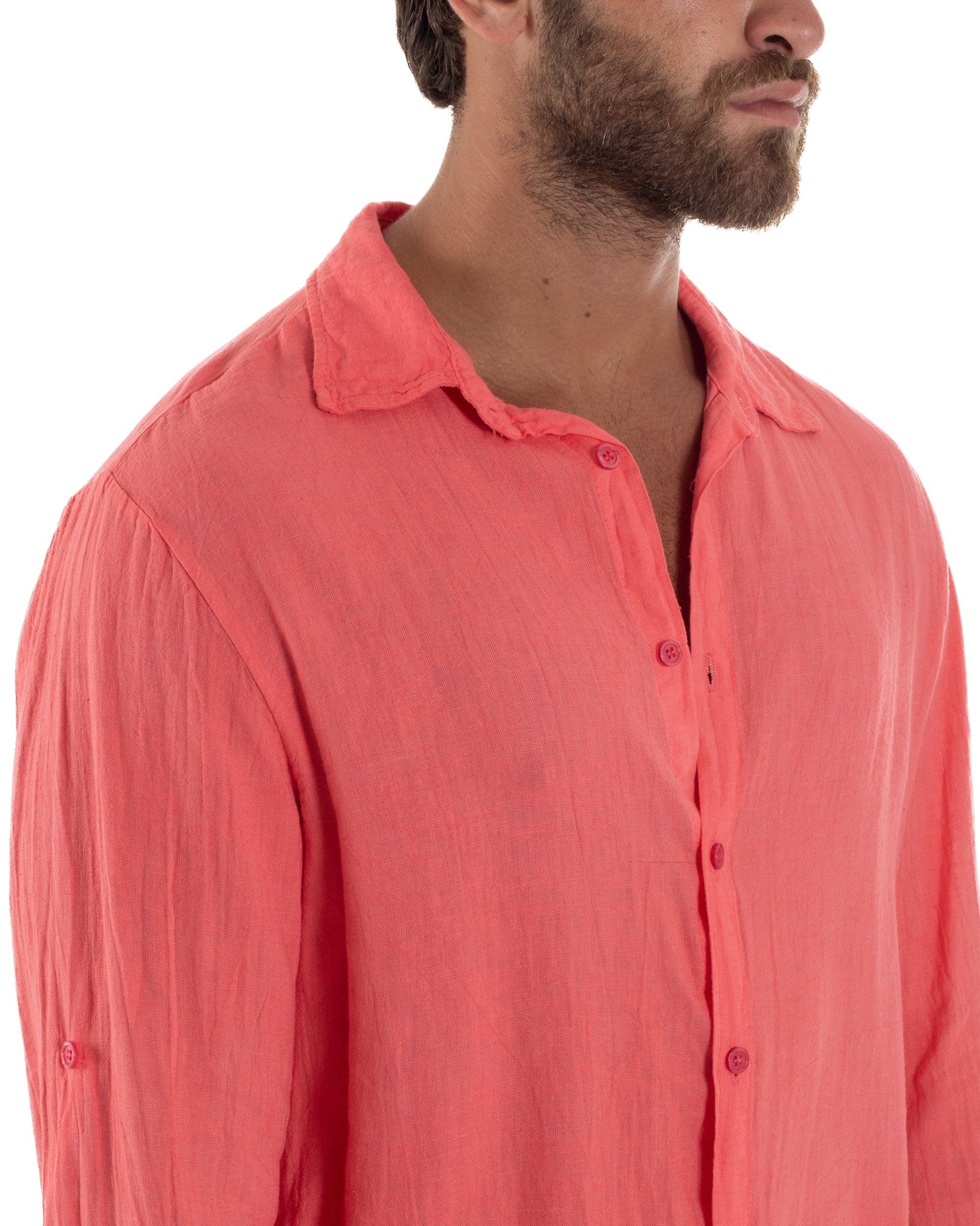 Camicia Collo Francese Lino Slim Fit Basic C3028A