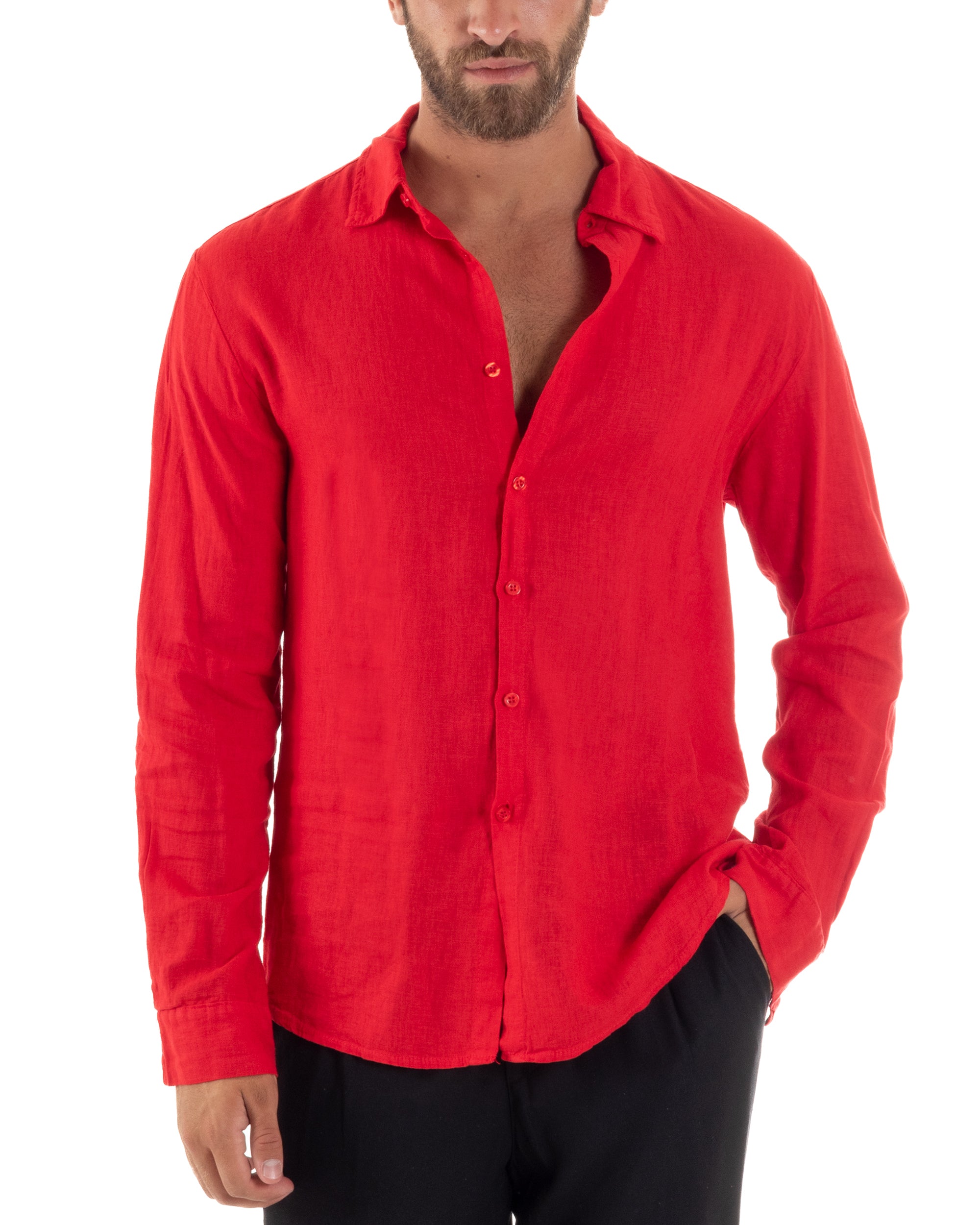 Camicia Collo Francese Lino Slim Fit Basic C3029A