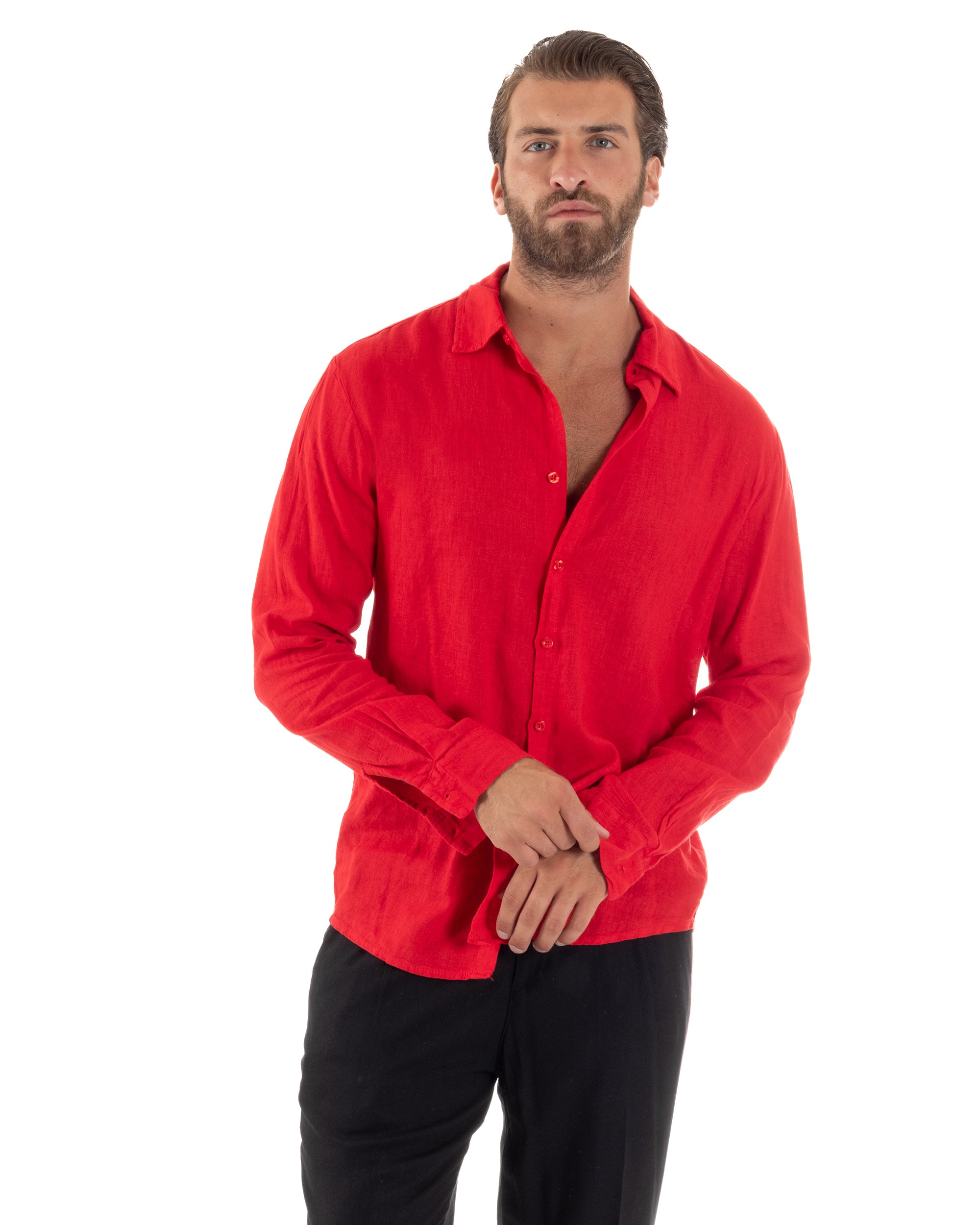 Camicia Collo Francese Lino Slim Fit Basic C3029A