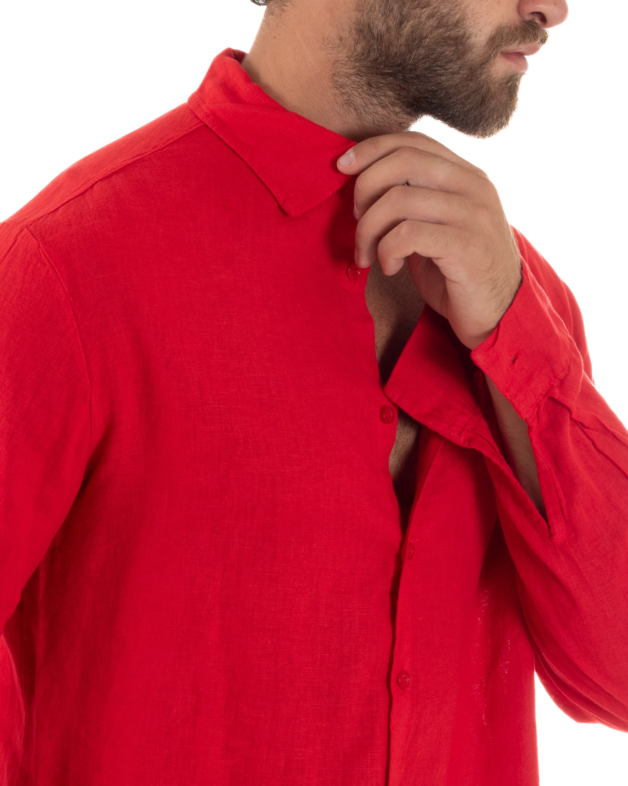 Camicia Collo Francese Lino Slim Fit Basic C3029A