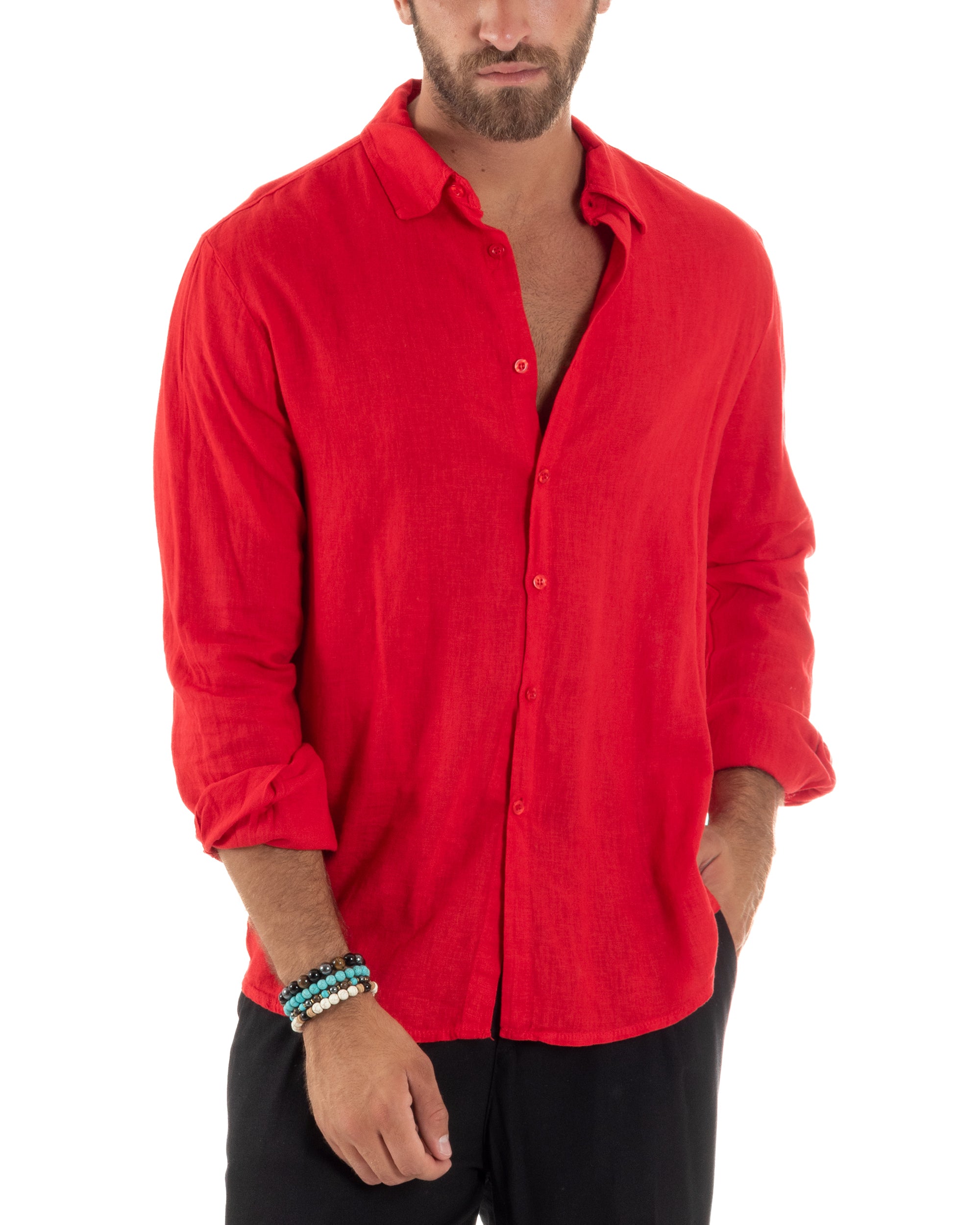 Camicia Collo Francese Lino Slim Fit Basic C3029A