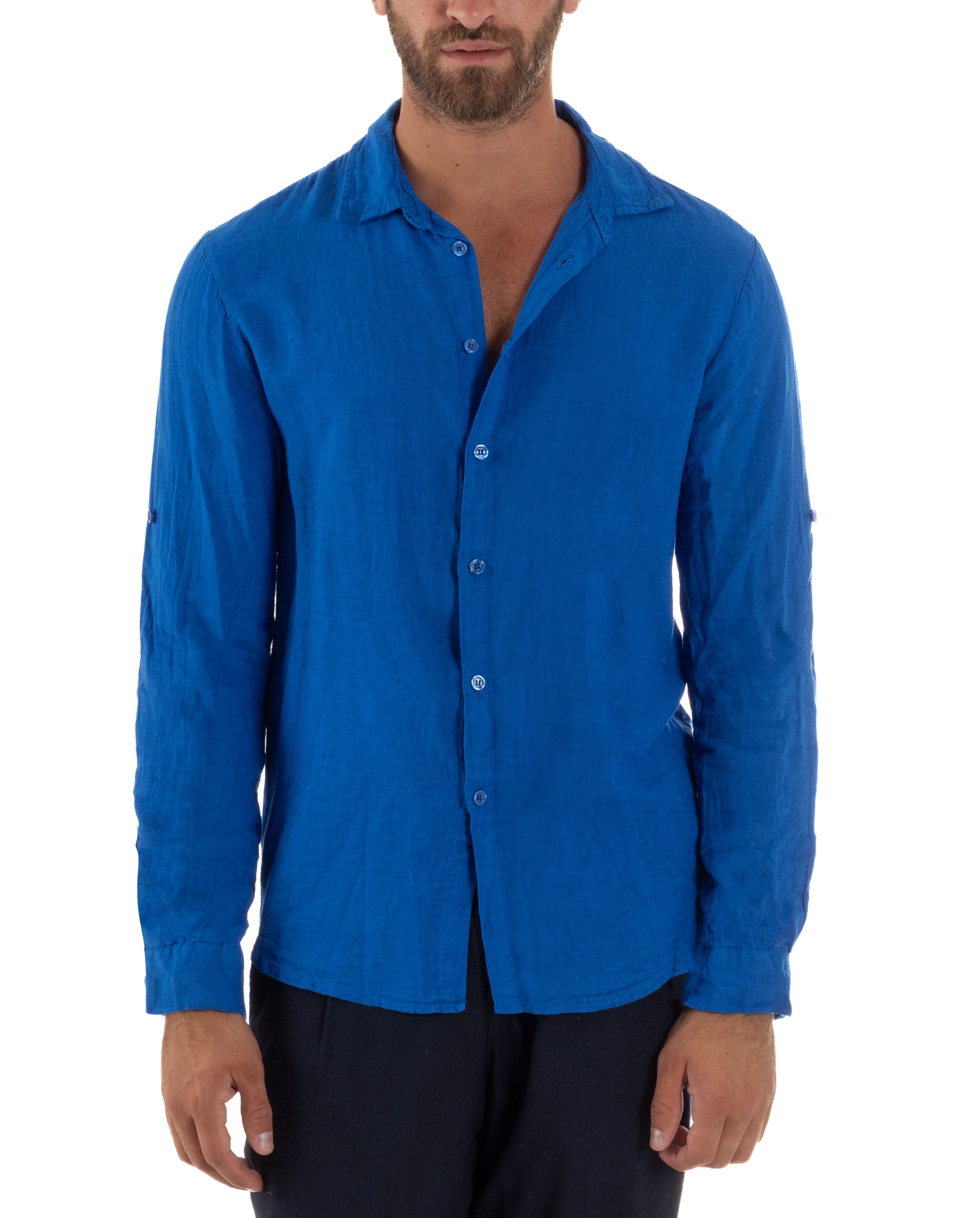 Camicia Collo Francese Lino Slim Fit Basic C3030A