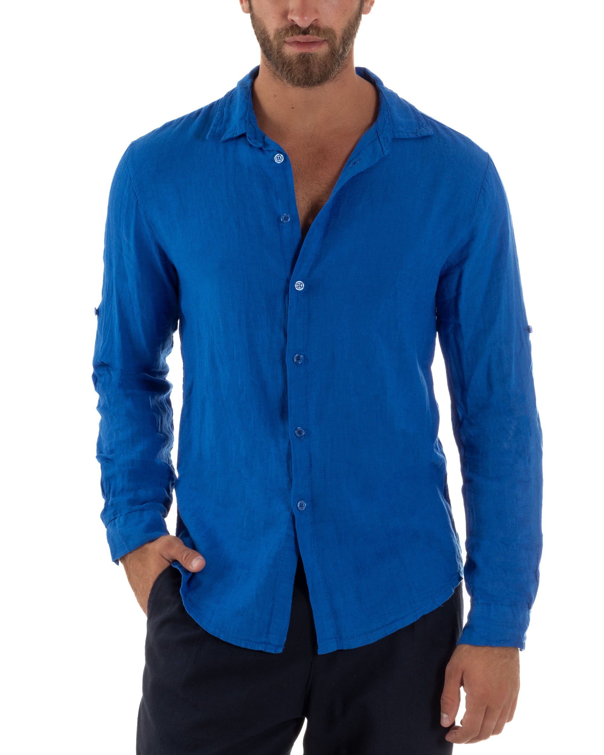 Camicia Collo Francese Lino Slim Fit Basic C3030A