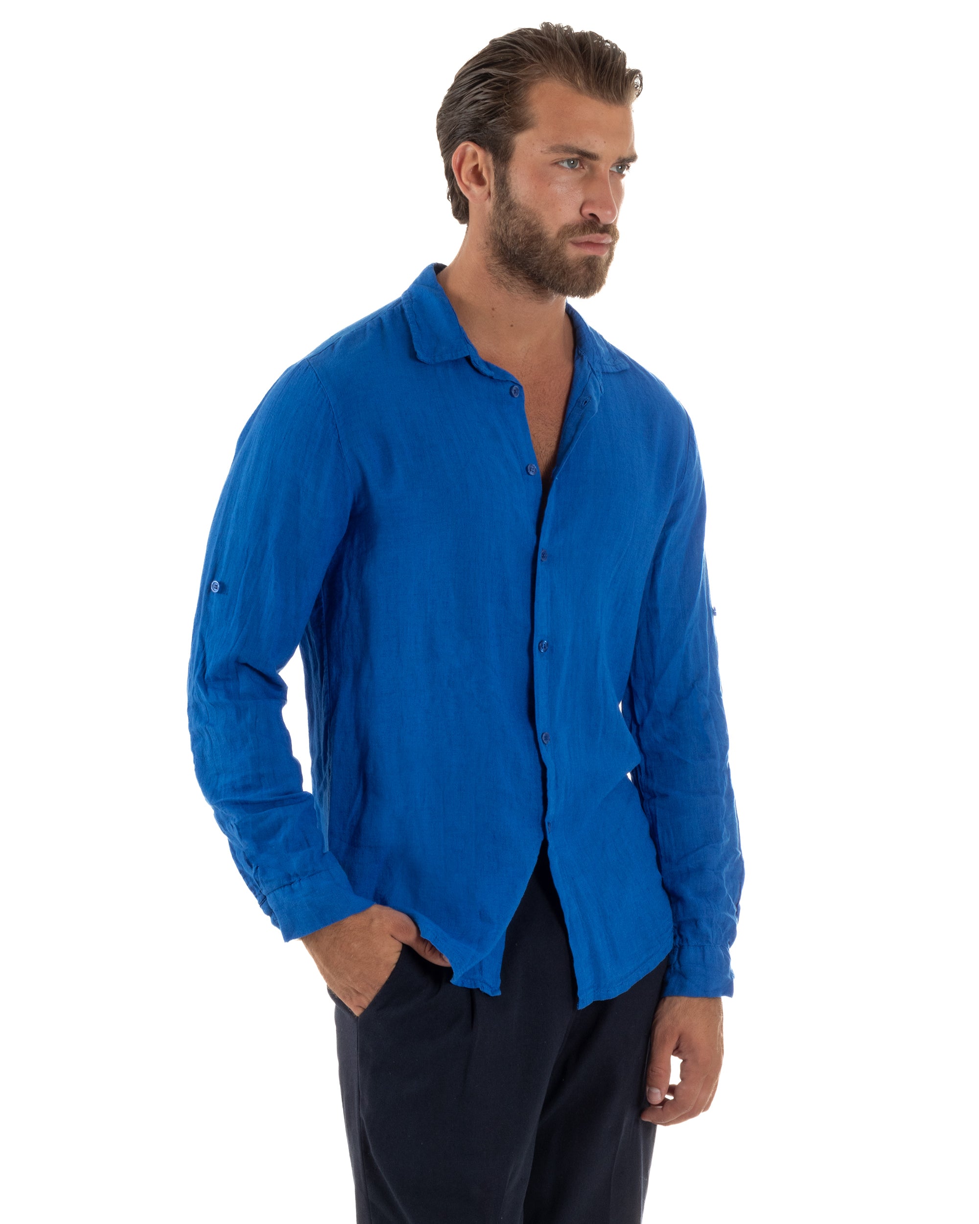 Camicia Collo Francese Lino Slim Fit Basic C3030A