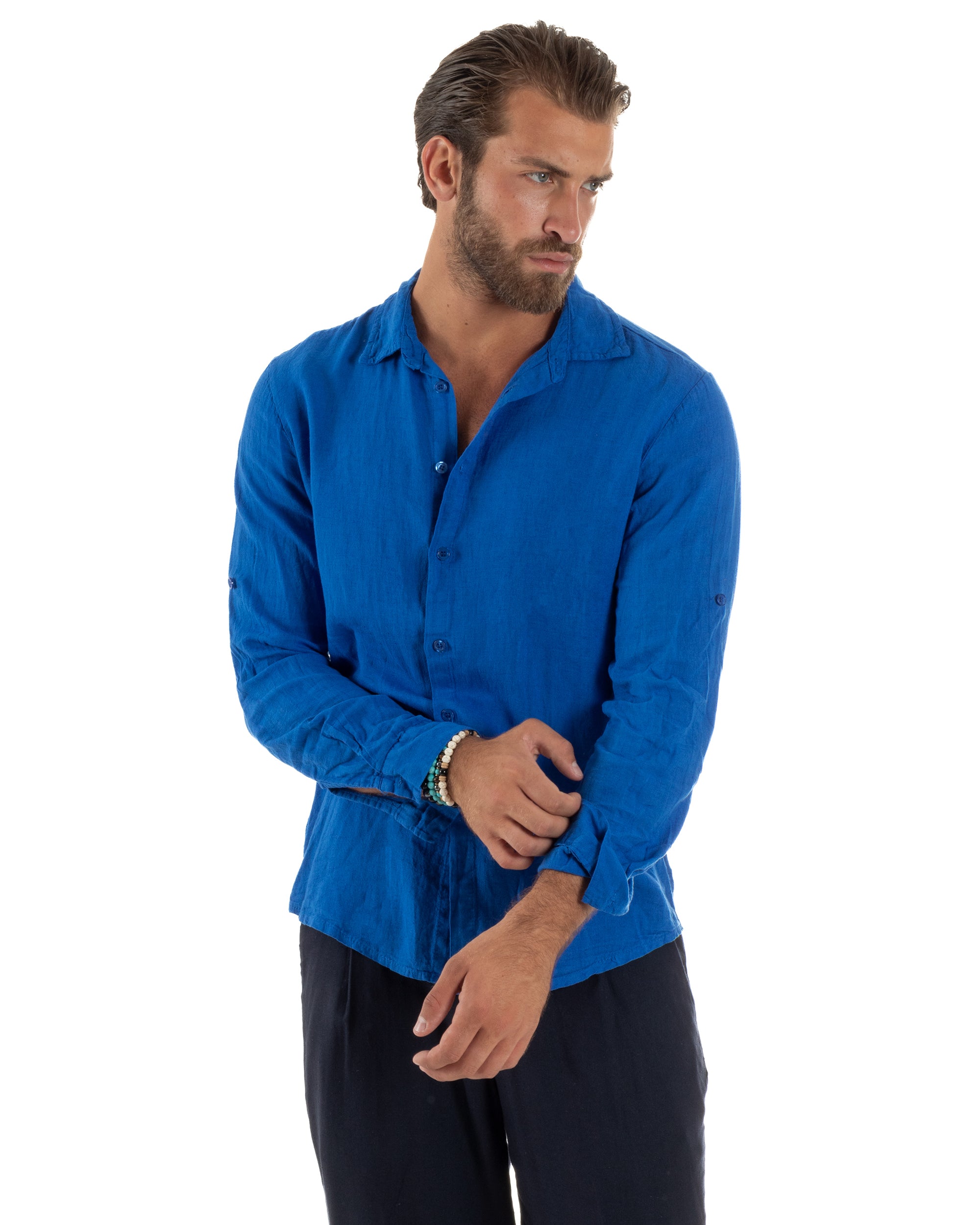 Camicia Collo Francese Lino Slim Fit Basic C3030A