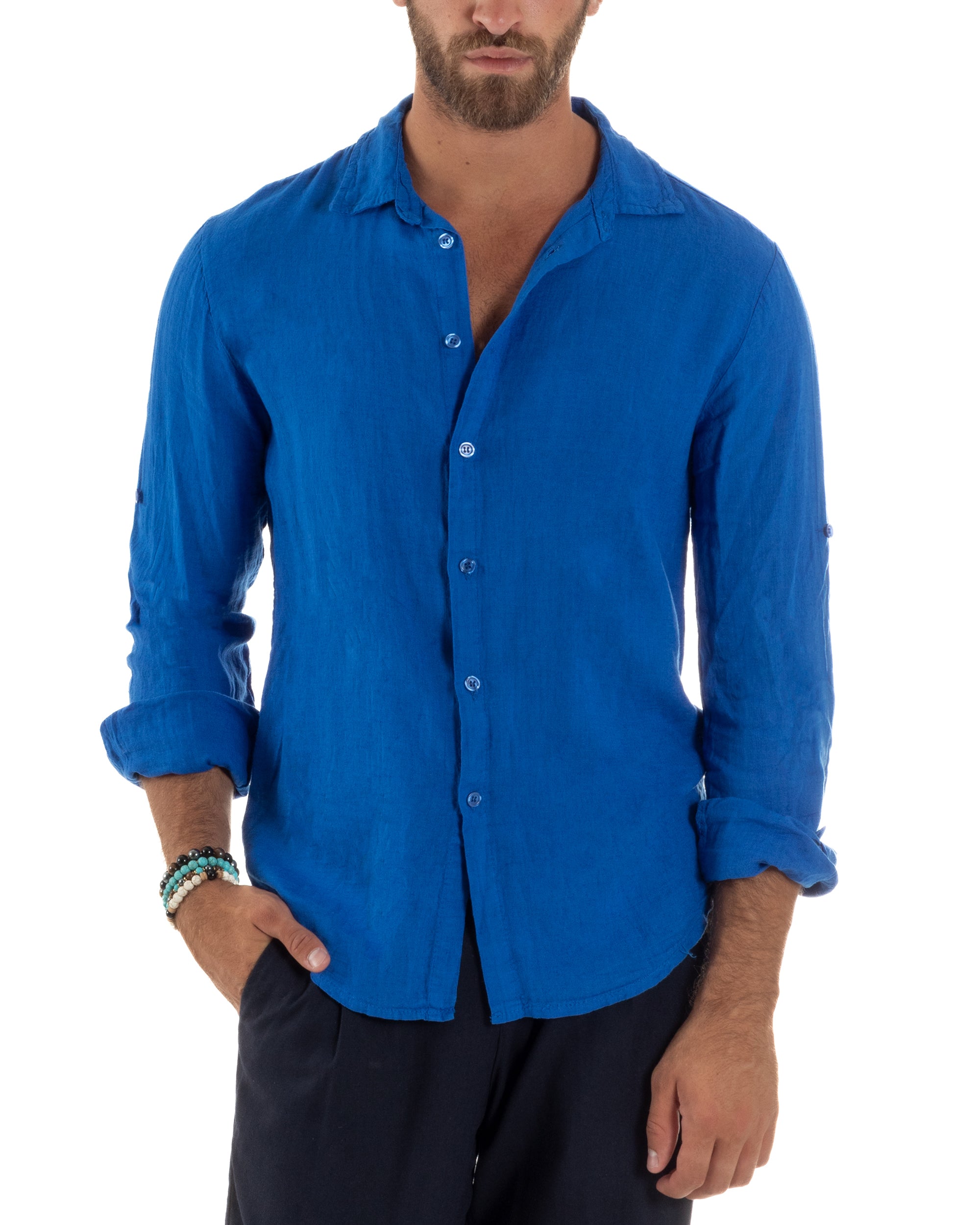 Camicia Collo Francese Lino Slim Fit Basic C3030A