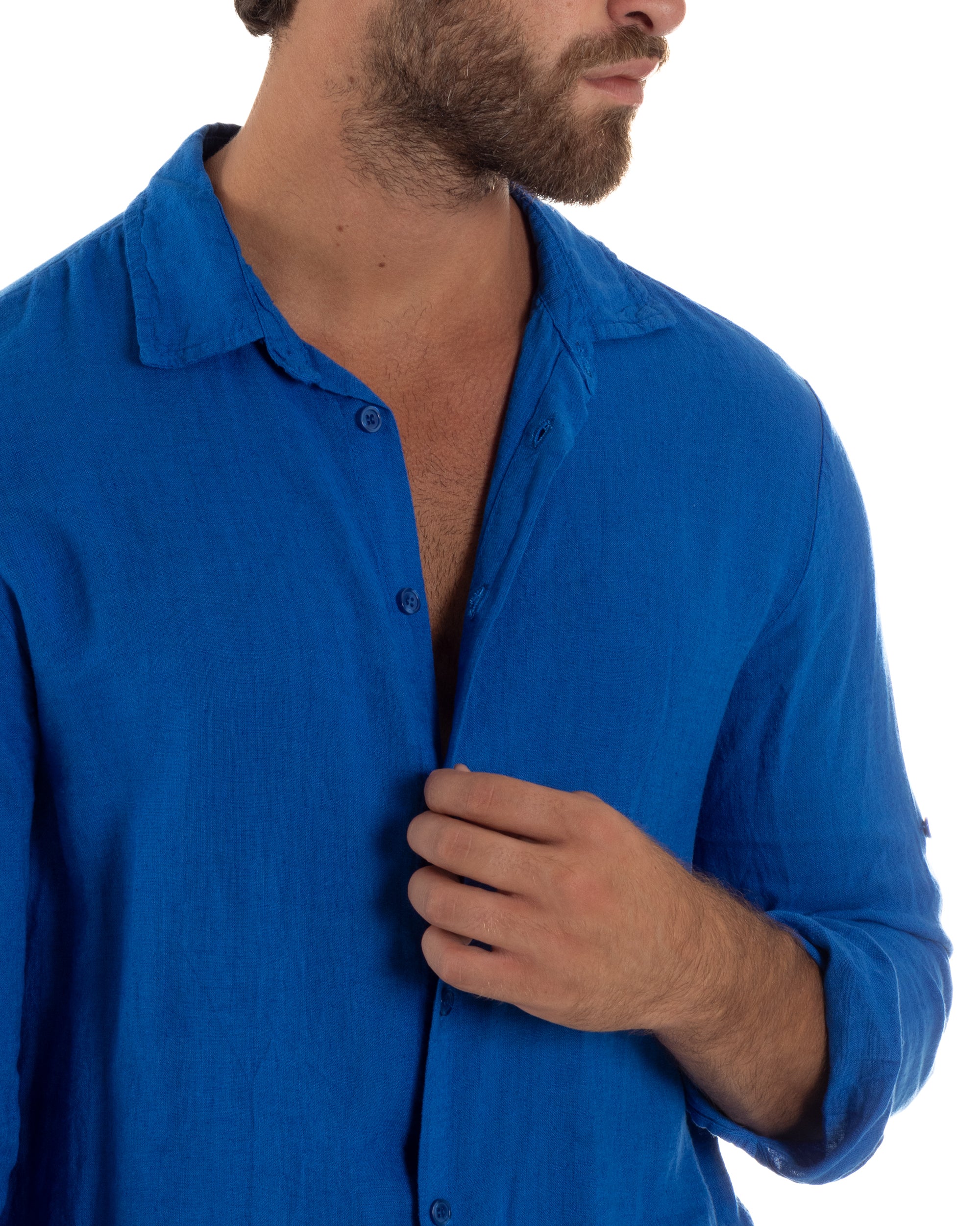 Camicia Collo Francese Lino Slim Fit Basic C3030A