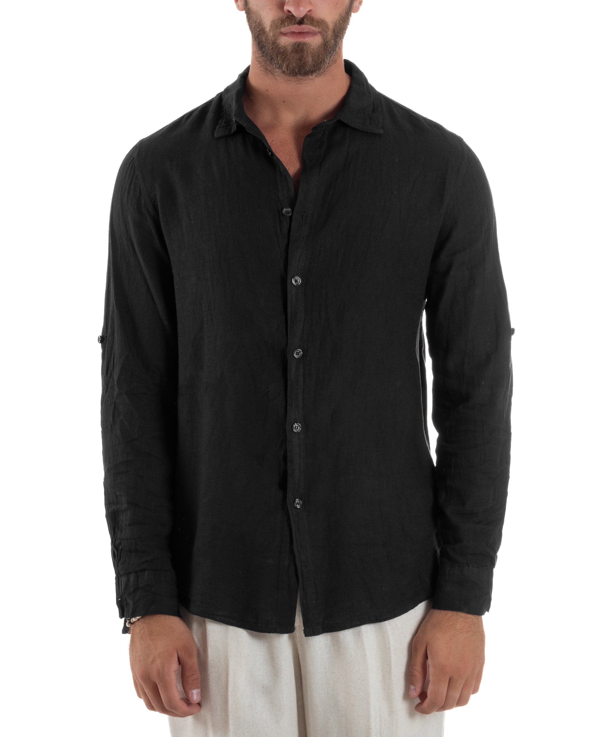 Camicia Collo Francese Lino Slim Fit Basic C3031A